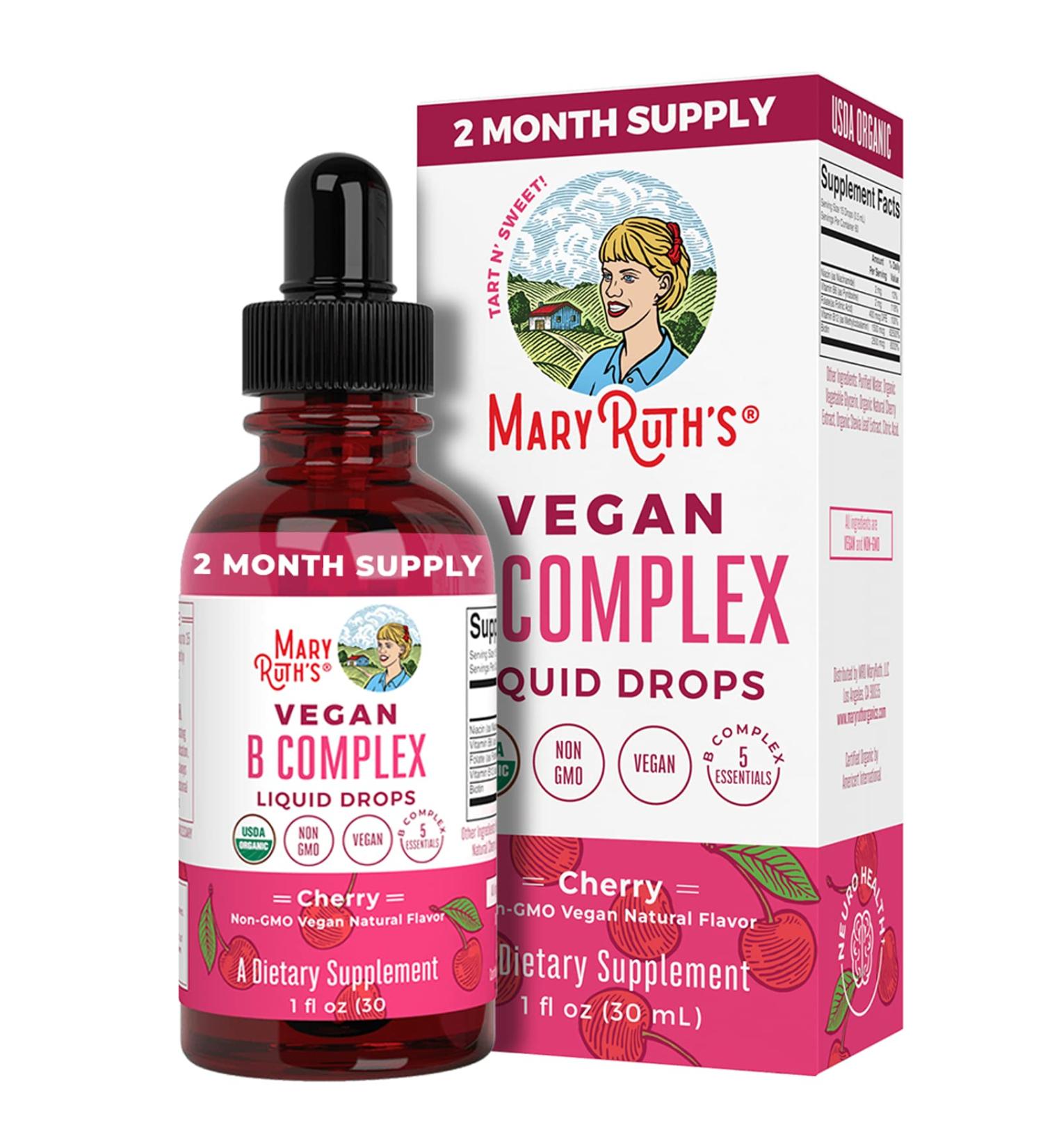 MaryRuth Organics Vegan B Complex Liquid Drops - Tart Cherry Flavor (1 fl oz) - Buy Online on GoSupps.com