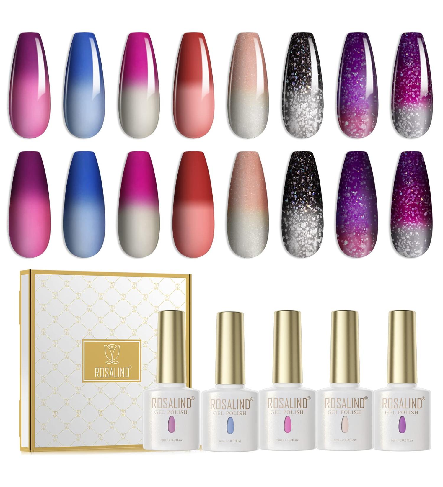 ROSALIND UV Nail Polish Colour Changing Gel Nail Polish Set 10 Pieces Glitter Thermal Shellac Gel Polish UV LED Soak Off Chameleon Gel Polish Set Blue White - Buy Online on GoSupps.com