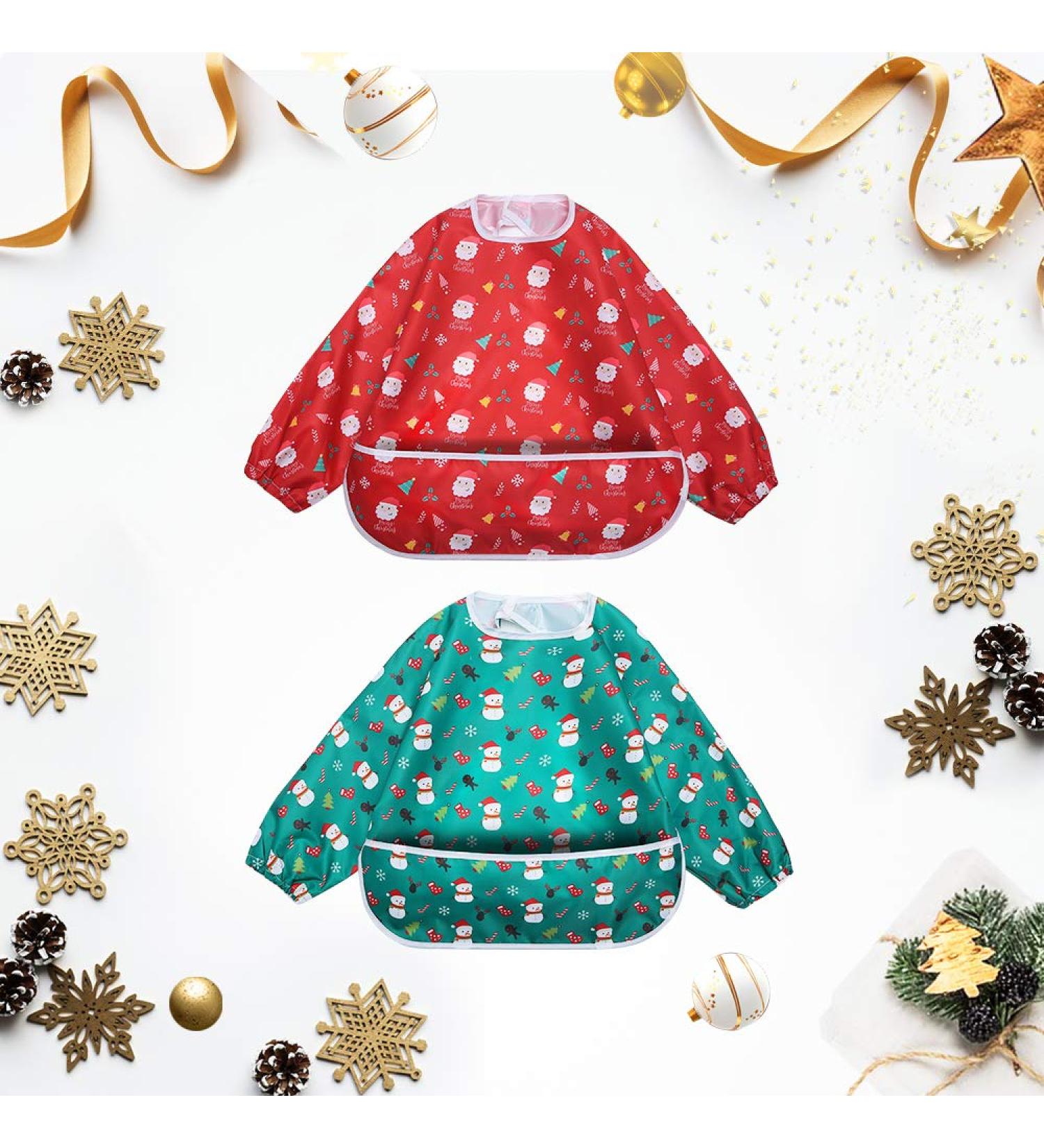 Shop Little Dimsum Christmas Baby Bibs - Waterproof Long-Sleeved Feeder Set (6-36 Months) | Ideal Gift for Kids - Buy Online on GoSupps.com