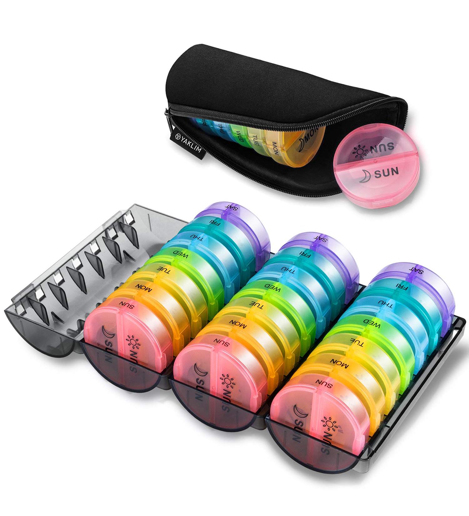 Monthly Pill Organizer 2x a Day, Large 4 Week Medication Dispenser for Vitamins & Supplements - Rainbow - Buy Online on GoSupps.com