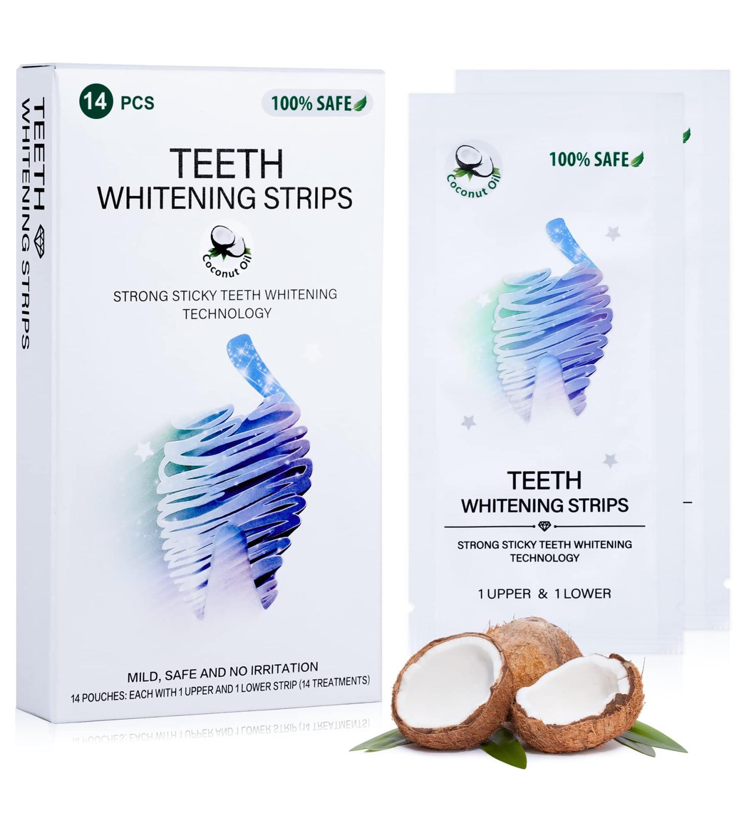 Coconut Teeth Whitening Strips 14PC - Sensitive Non-Toxic Formula | Safe for Enamel - Professional Hydrogen Peroxide Whitener for Coffee, Wine, Tobacco Stains - Buy Online on GoSupps.com