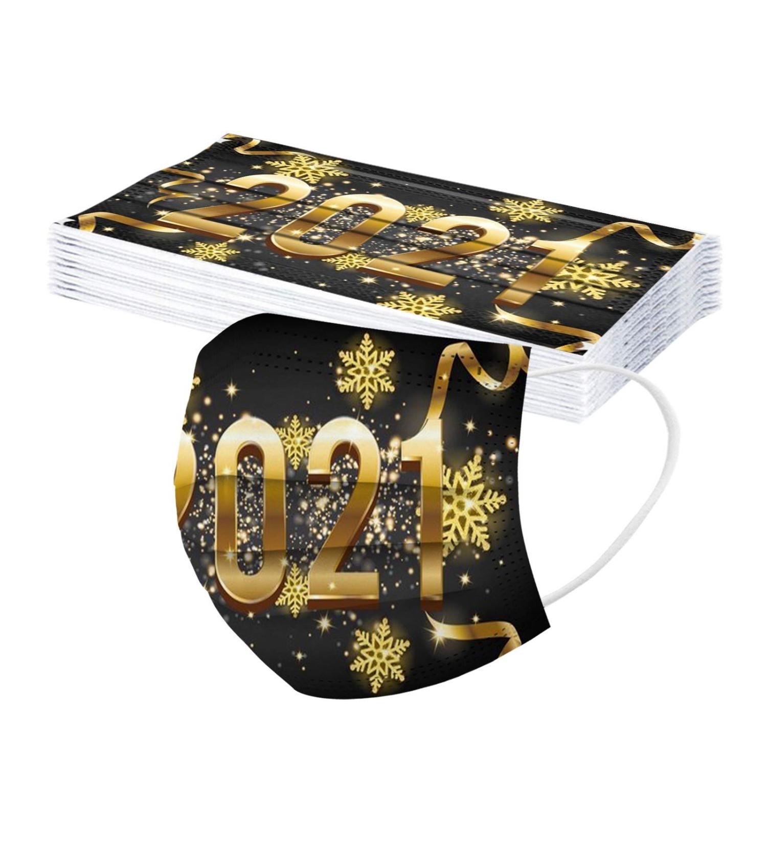 ZQP 10PCS Adults Disposable Face_Mask 2021 Happy New Years 3Ply Face Bandanas Cartoon Print Breathable Balaclava Party Daily Use - Buy Online on GoSupps.com