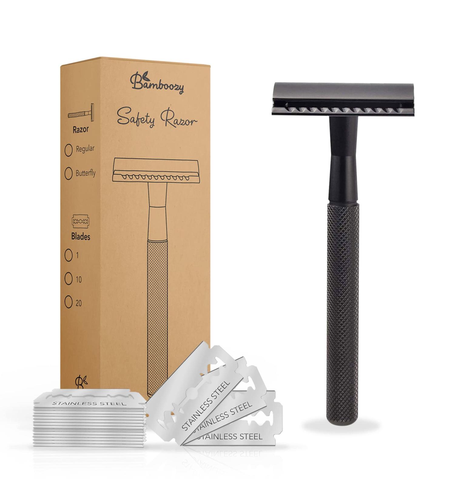 Bamboozy Safety Razor with 20 Blades - Eco-Friendly Stainless Steel Double Edge Razor for Men & Women - Zero Waste Black Matte - Buy Online on GoSupps.com