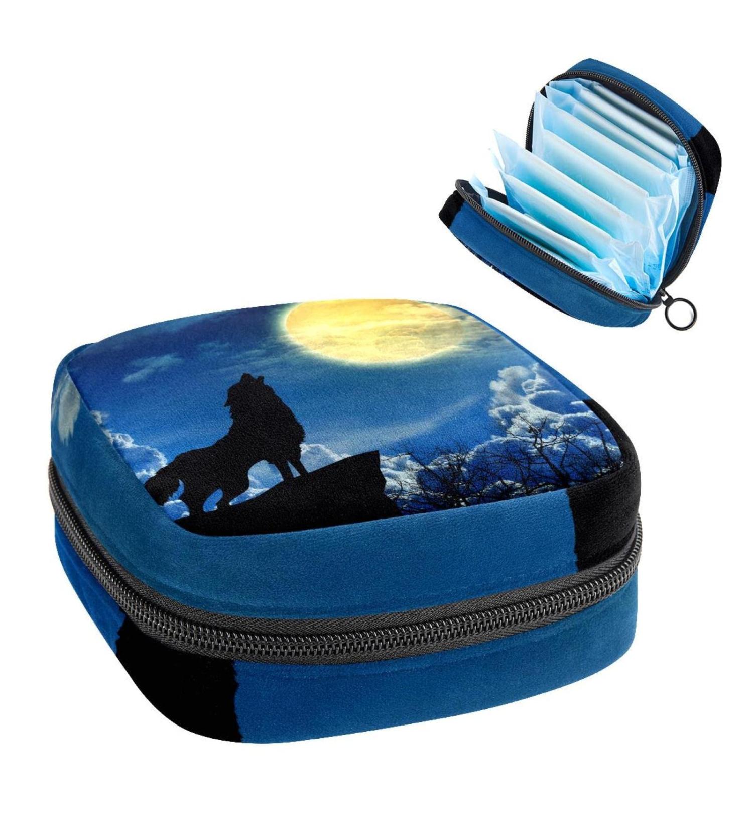 Women's Portable Period Kit - Wolf Silhouette Stillpad Holder with Storage Pockets | Feminine Product Bag for Girls - Buy Online on GoSupps.com