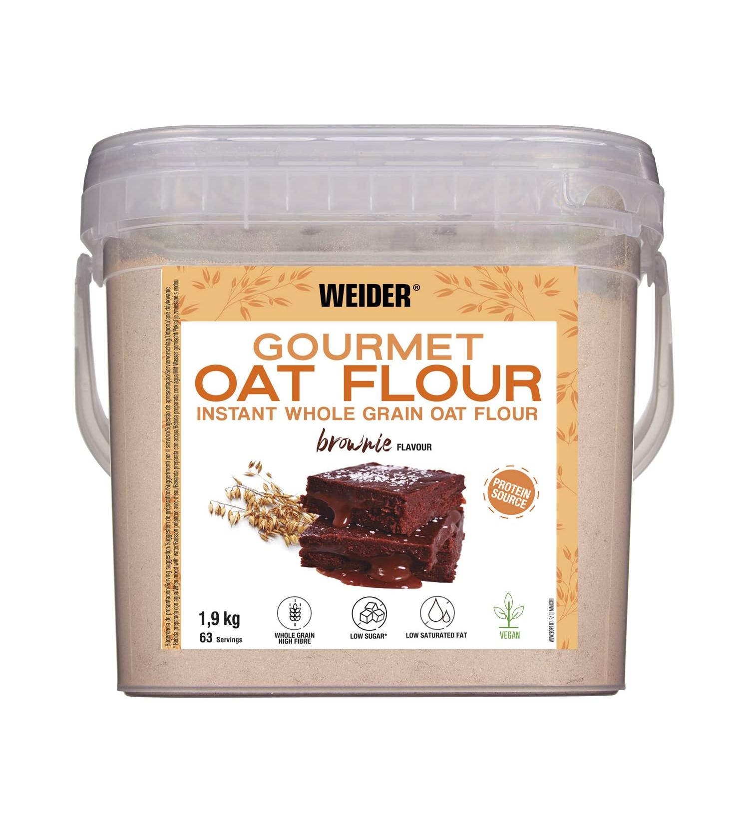 Weider Gourmet Oat Flour. Brownie Flavor (1.9 kg). Whole Grain Source of Proteins Low Sugar Content. BROWNIE 1.9 KG - Buy Online on GoSupps.com