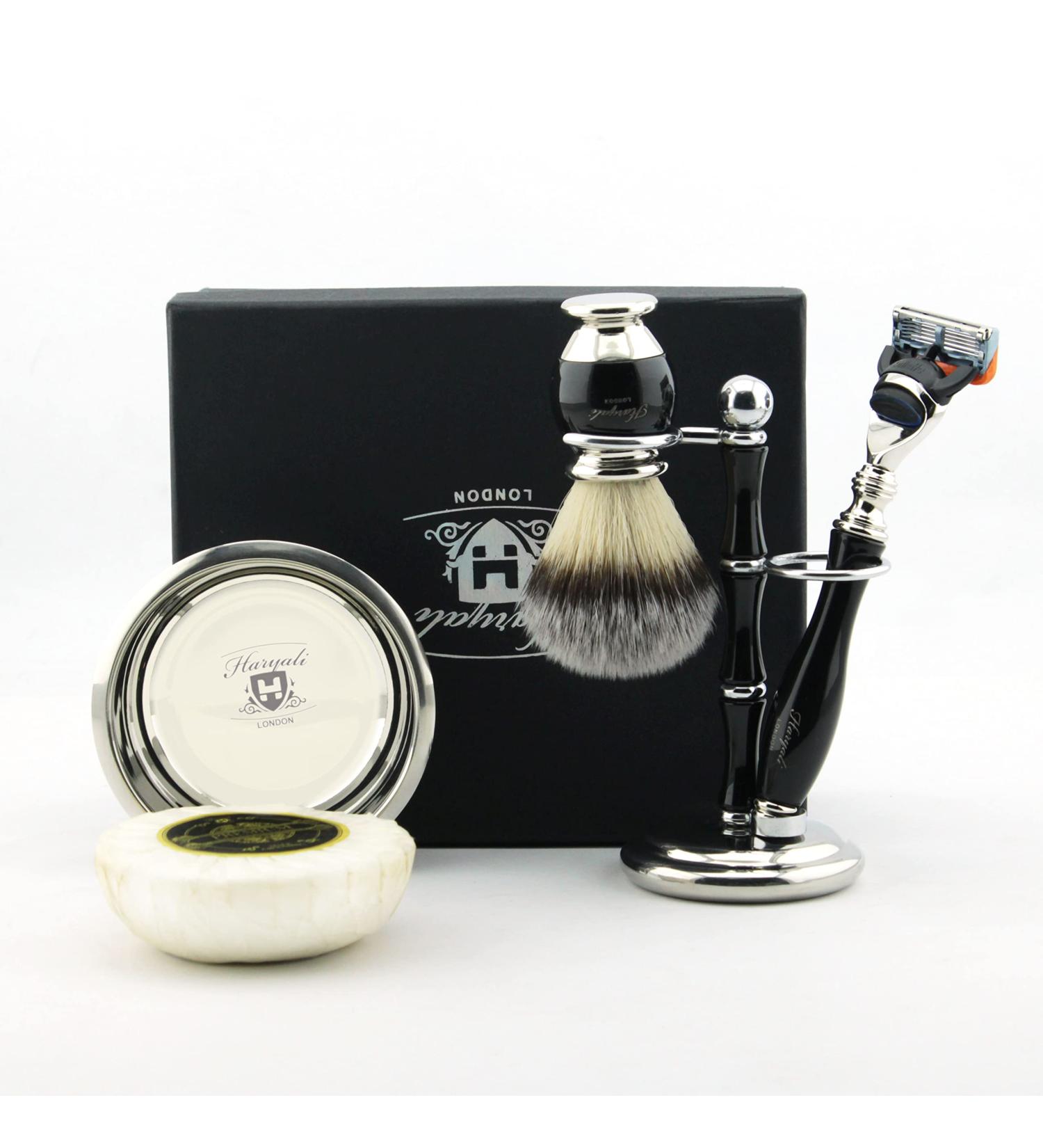 Haryali London 5-Part Men's Shaving Set - 5 Razors Synthetic Brush Stand & Soap | Perfect Grooming Gift - Buy Online on GoSupps.com