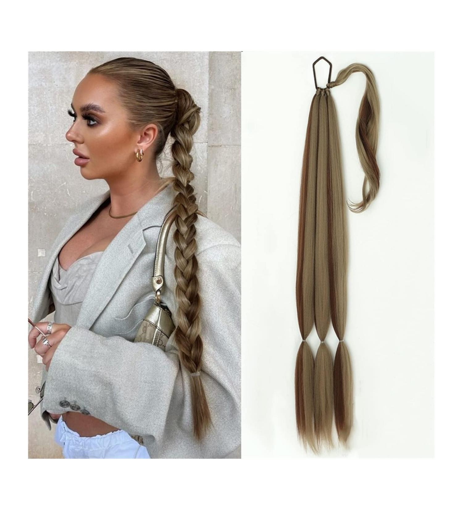 Hair Chignon 26/34 Inch Long Braided Ponytail Lengthening Synthetic Ponytail Headband Harness Wig Piece Bun for Women's Daily Use Messy Bun Hair Piece (Color : Brown Highlights Size : 34inches) - Buy Online on GoSupps.com