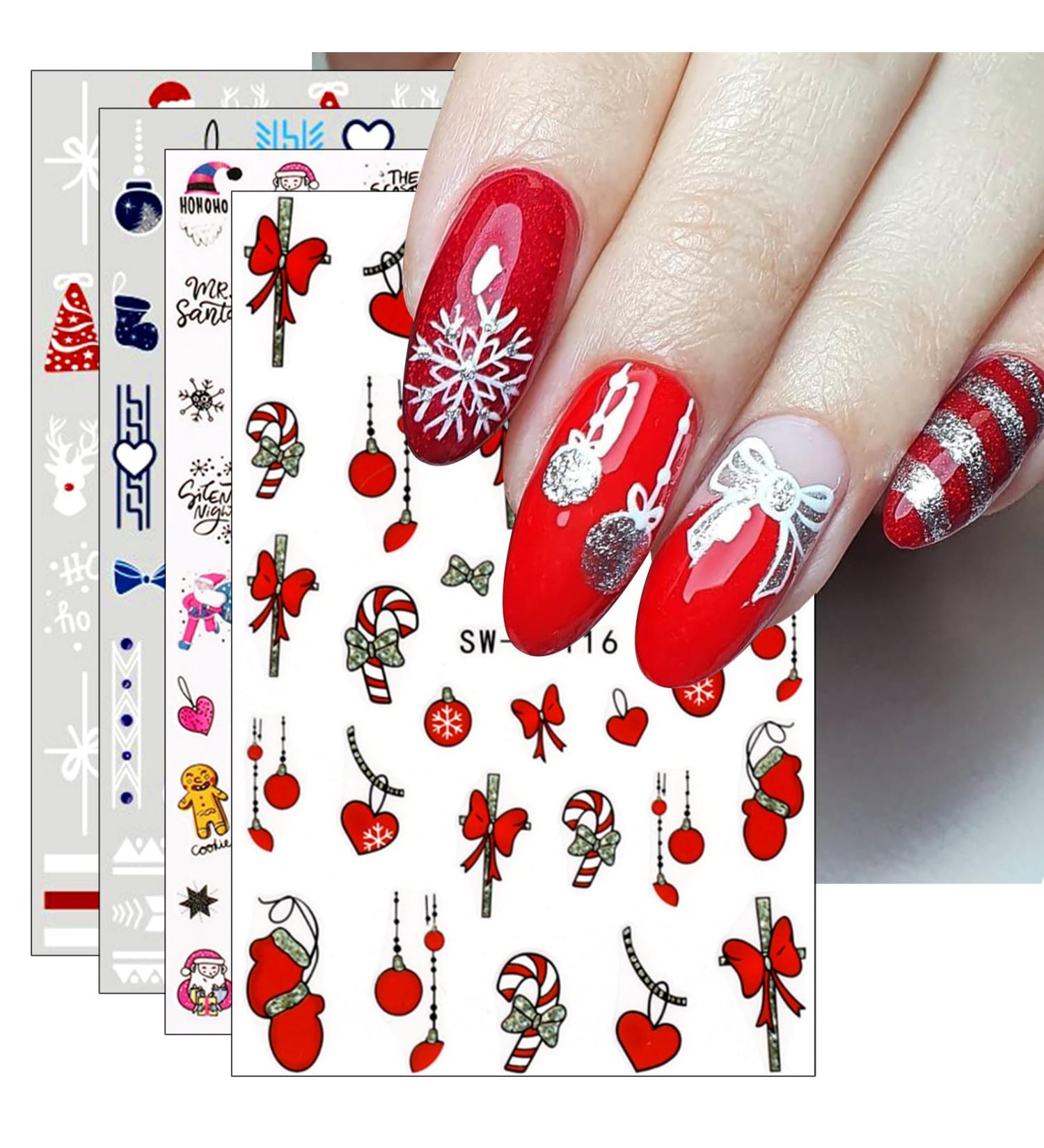JMEOWIO 9 Sheets Christmas Nail Art Stickers Decals Self-Adhesive Red Snowflake Xmas Winter Holiday Nail Supplies Nail Art Design Decoration Accessories - Buy Online on GoSupps.com