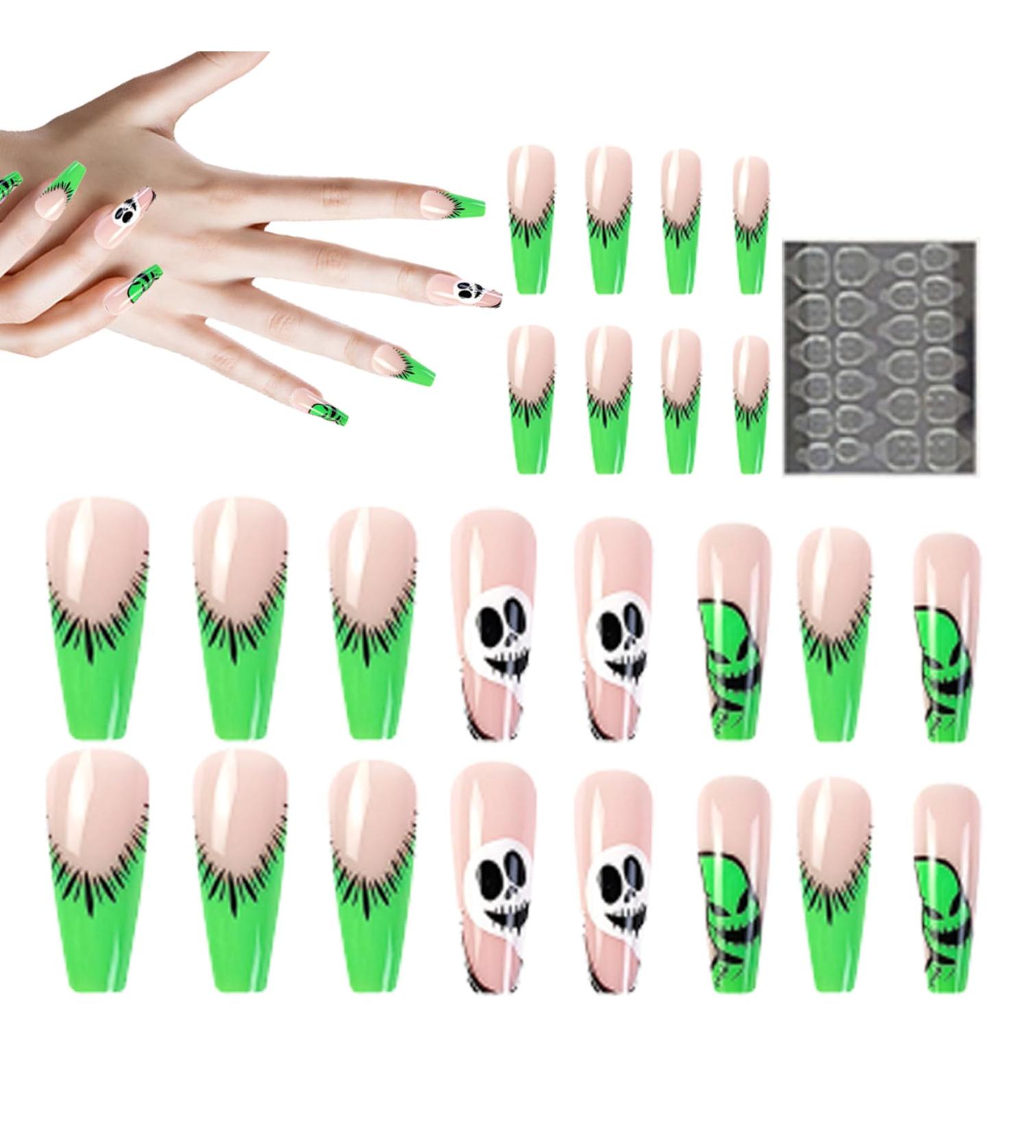 Halloween Press On Nails Medium Horror Ghost and Skull Halloween Fake Nails 24Pcs Coffin French Tip False Nails with Gel Glue Halloween Press On Nails - Buy Online on GoSupps.com
