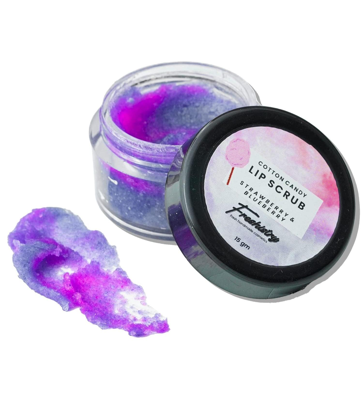 Buy Cotton Candy Lip Scrub - Strawberry & Blueberry | Vitamin C Enriched Nourishing & Moisturizing for Dry Lips | 15 GM - International Shipping Available - Buy Online on GoSupps.com
