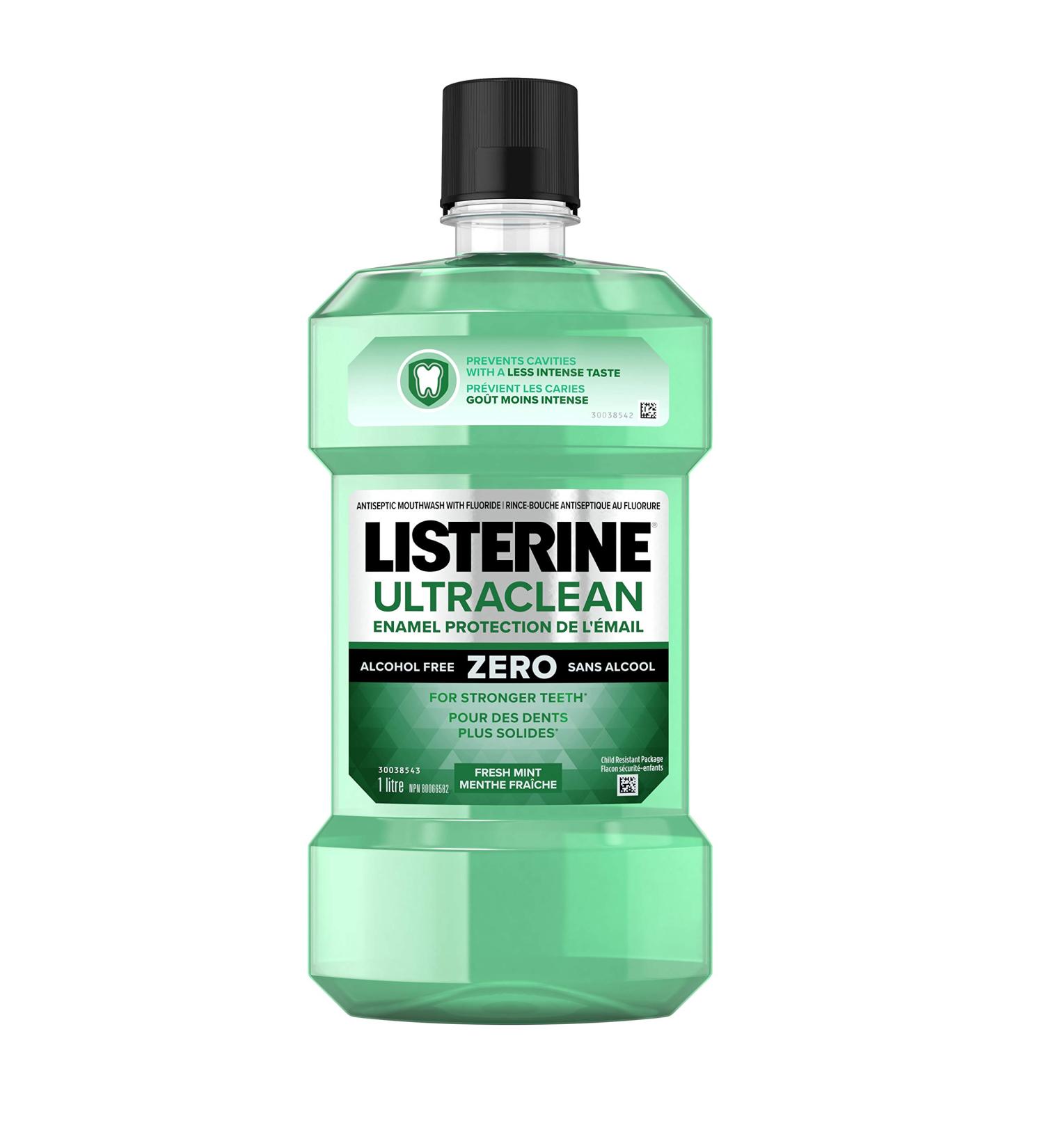 Listerine Ultraclean Enamel Protect Zero Antiseptic Mouthwash Eucalyptus Mint Thyme Plaque Bad Breath Gingivitis 1L Ultra Clean Mouthwash - Buy Online on GoSupps.com