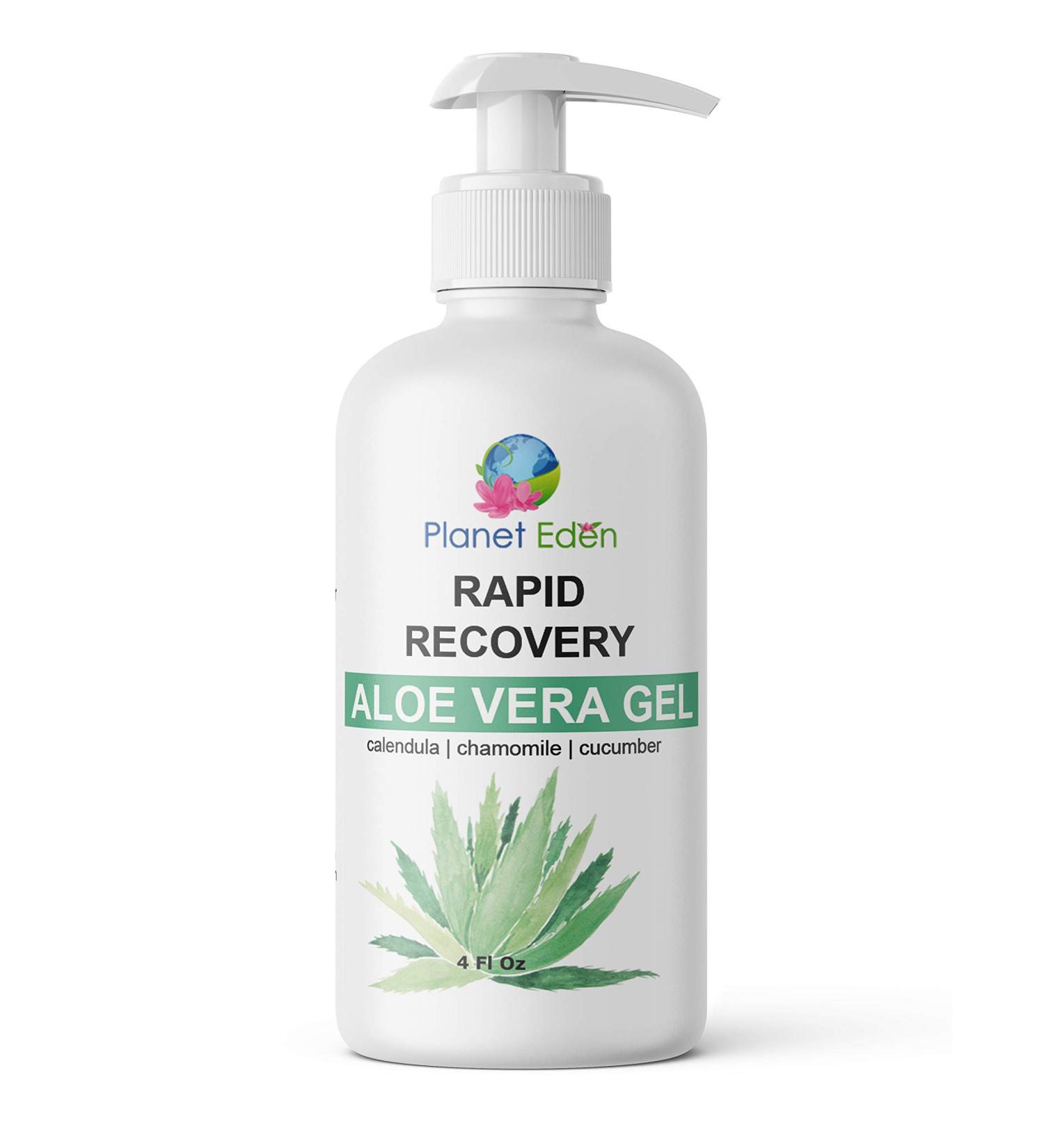 Rapid Recovery Aloe Vera Gel 4 oz with CICA, Chamomile, Cucumber, Monoi & Rosehip Oil - Soothes Sunburn, Irritated, Dry, Itchy Skin | Non-Sticky, Hydrating, Paraben-Free | Natural Preservative - Buy Online on GoSupps.com