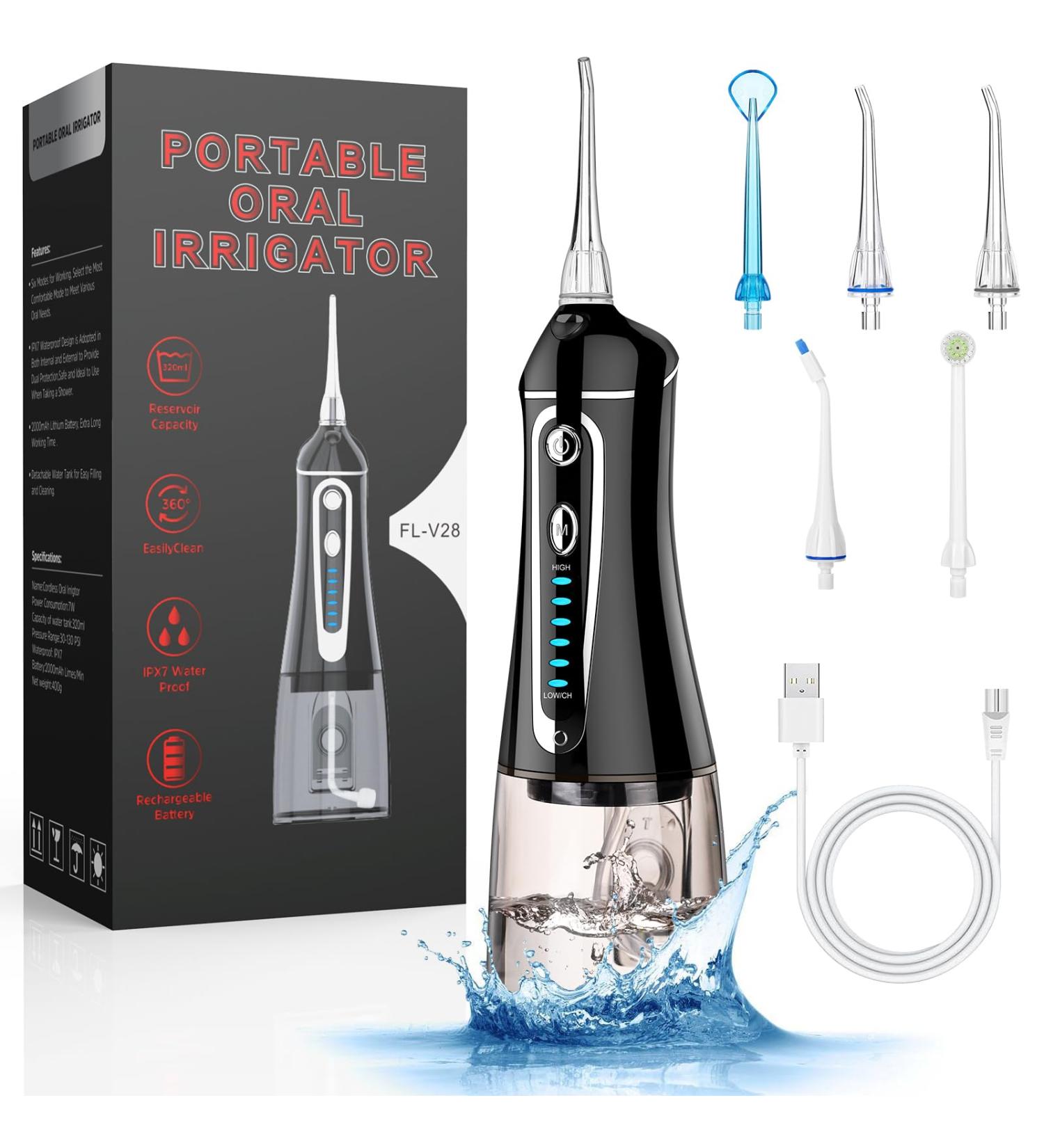 Cordless Water Flosser for Teeth - FZCOK Rechargeable Oral Irrigator with 7 Clean Settings Portable & Waterproof - Ideal for Adults & Braces - Long Battery Life (Black - Buy Online on GoSupps.com