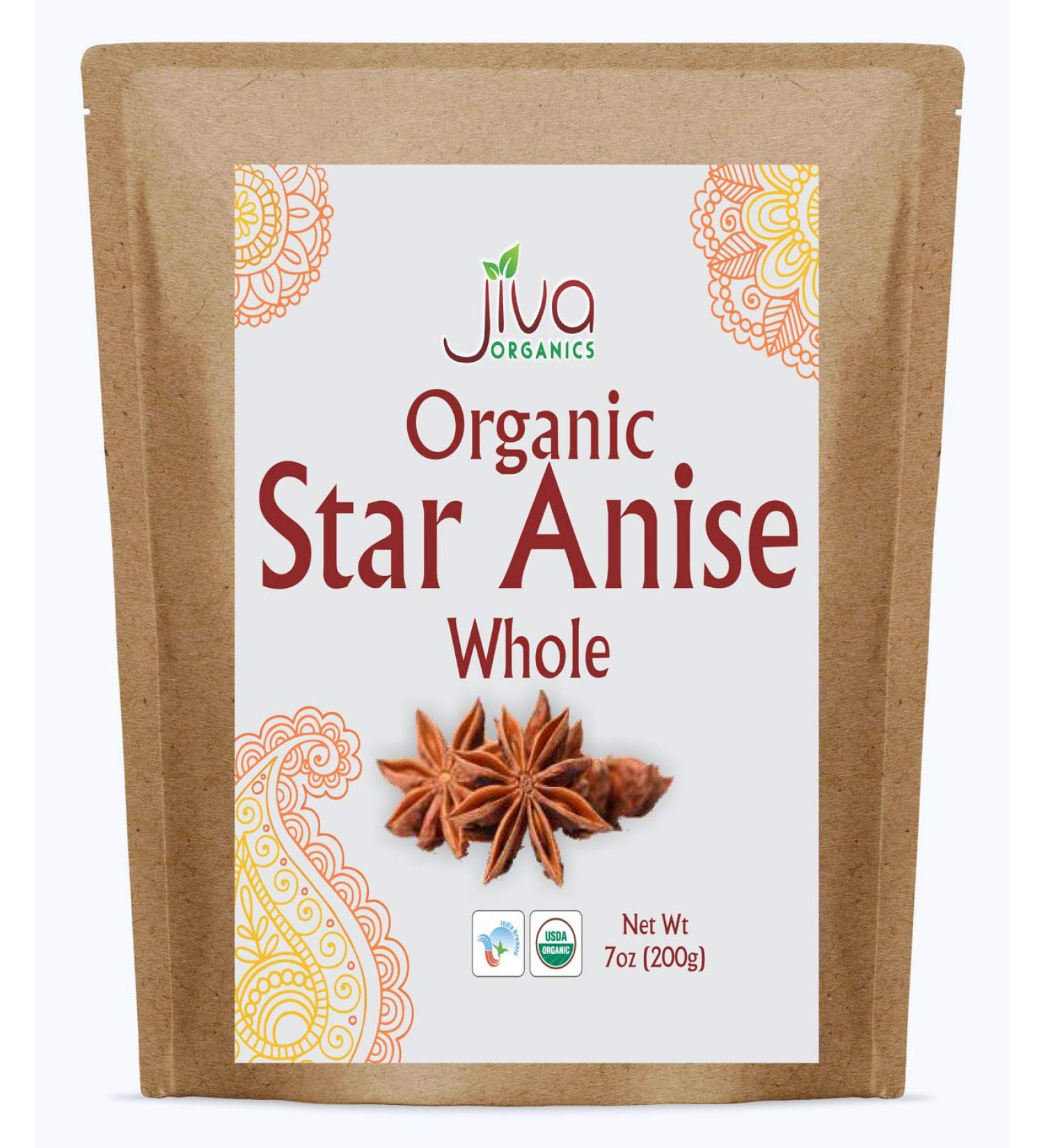 Jiva Organic Star Anise Whole Seeds 7 Oz Bag - Non-GMO, Pure Spice from India