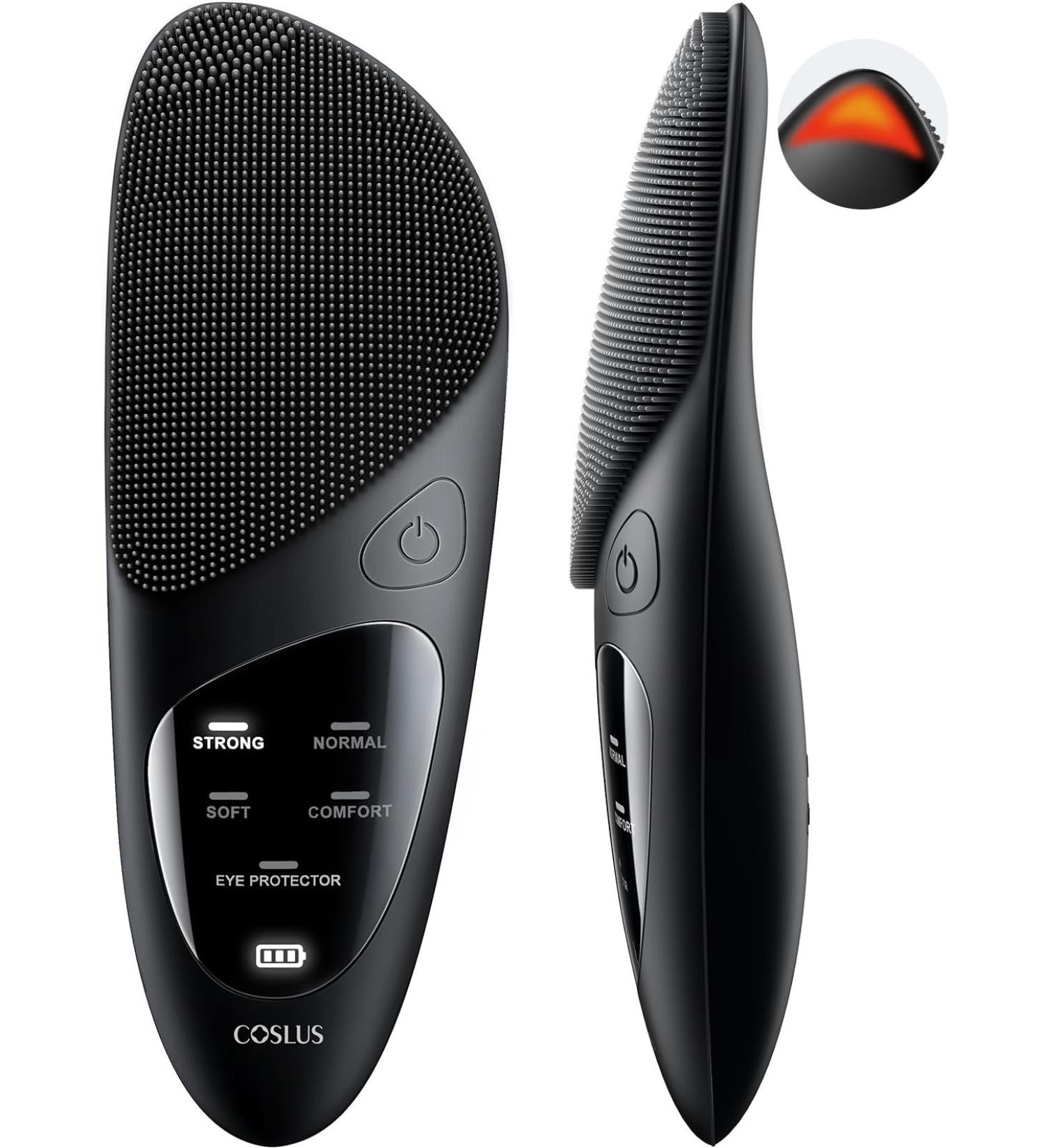 Coslus Waterproof Electric Silicone Facial Cleaning Brush - 4 Modes Rechargeable Eye Protection Deep Clean & Massage - Dark Black - Buy Online on GoSupps.com