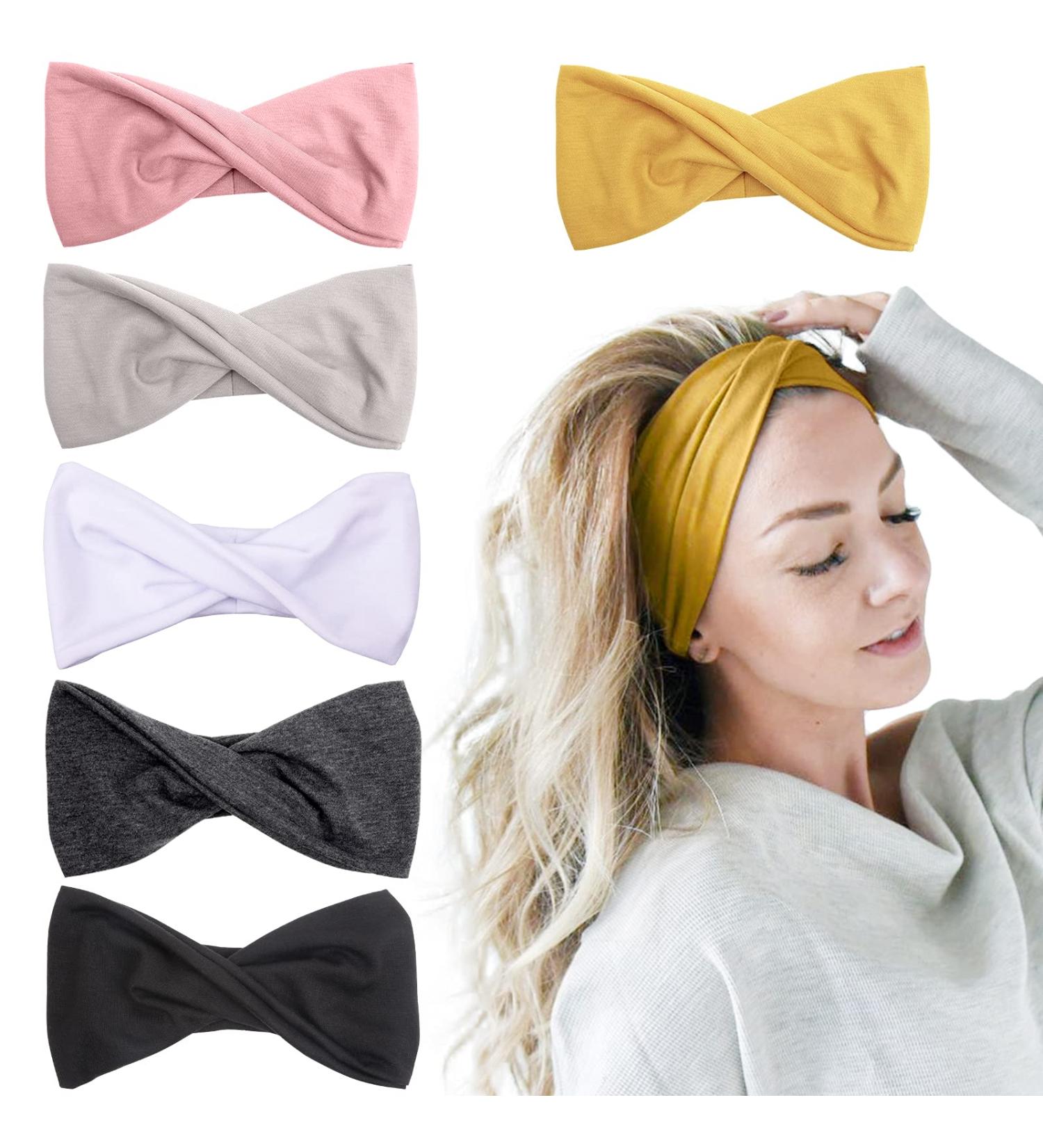 Huachi Women Non Slip Wide Bow Headbands 6 Pack - Stylish Turban Headwraps for Yoga & Beauty - Solid Color Hair Accessories - Buy Online on GoSupps.com
