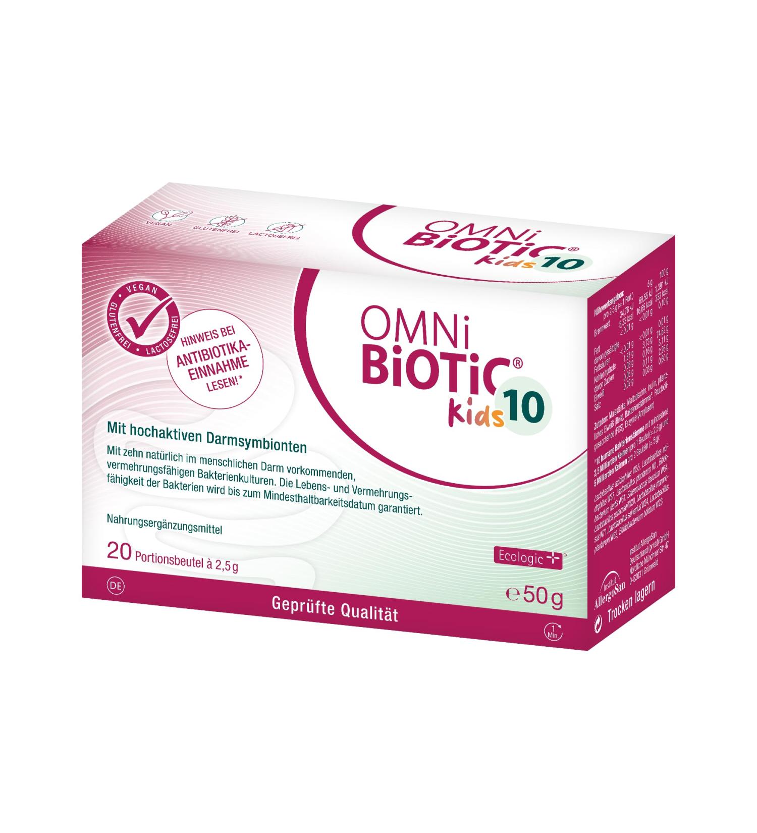 Omni Biotic 10 Kids - 20 Portions of Vegan Gluten-Free Probiotic Powder with 10 Bacterial Strains & Inulin | 10 Billion CFU Daily Dose - Buy Online on GoSupps.com