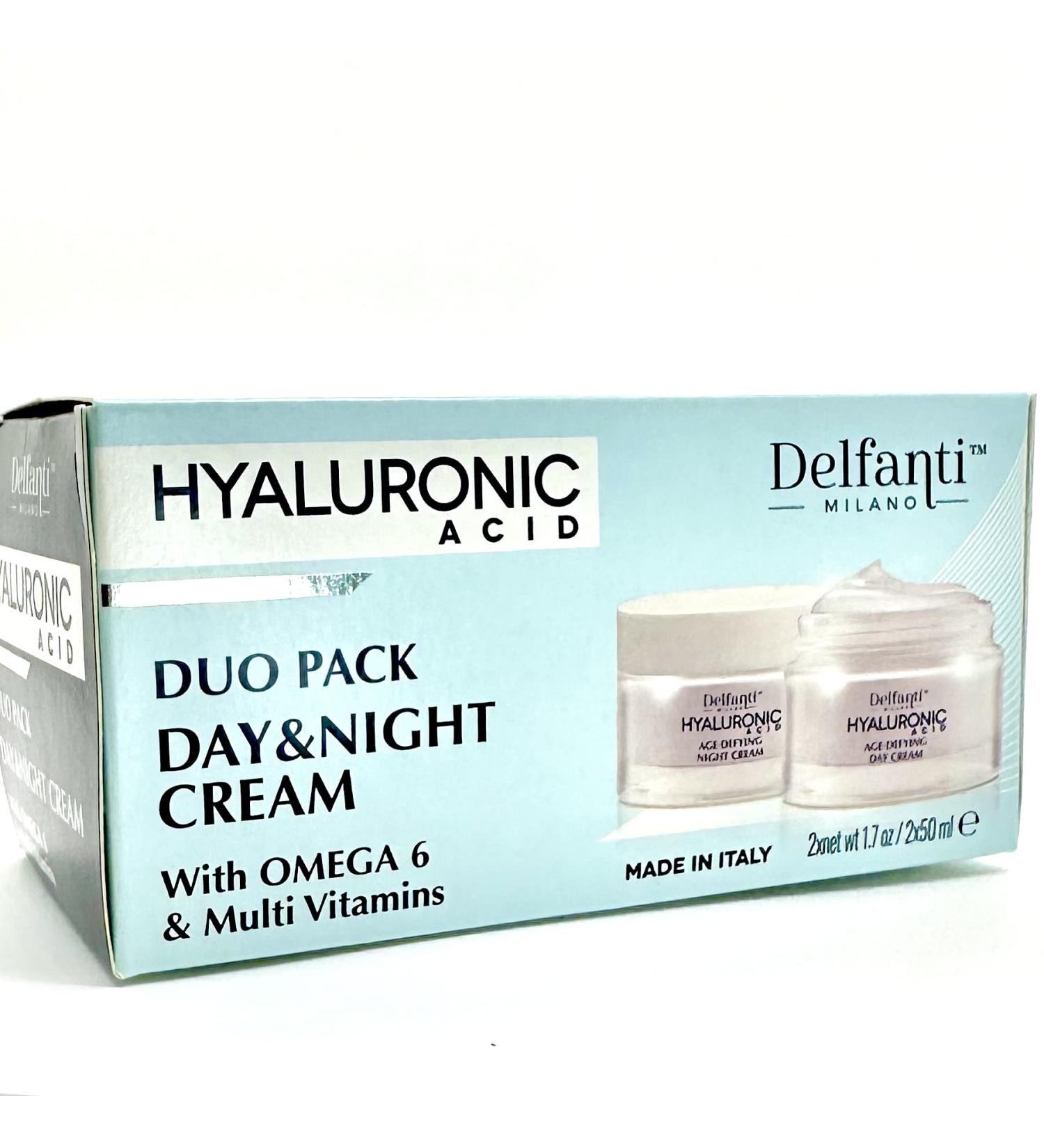 Delfanti Milano HYALURONIC Age Defying DUO pack Day + Night Creams Face Neck D collet Moisturizing Cream for Firming Tightening and Wrinkles Made in Italy - Buy Online on GoSupps.com