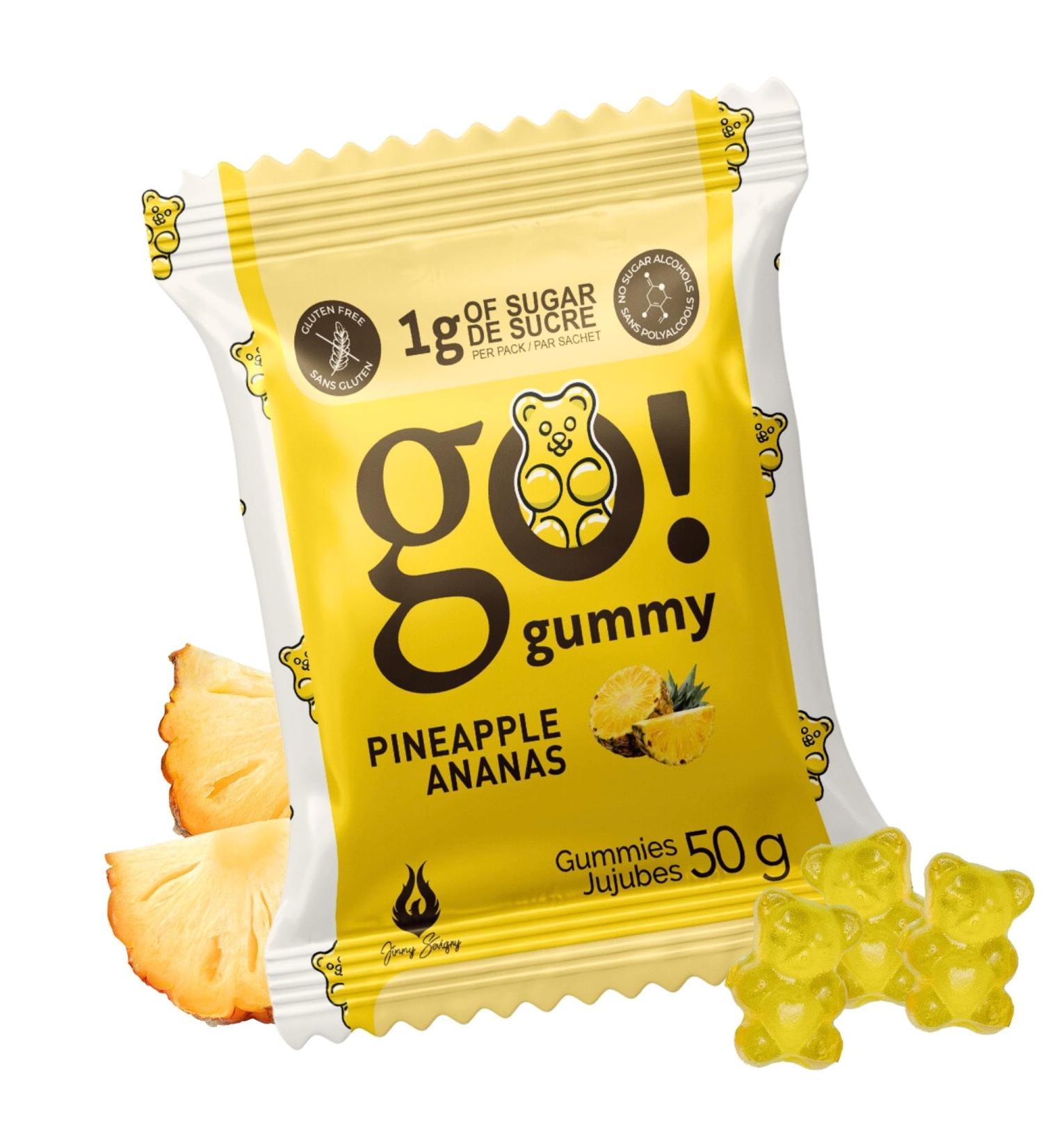 GoGummy Low Sugar (1g) Gummy Bears by Jimmy Sevigny | Pineapple Fruity Gummies | High Fiber No Sugar Alcohols Gluten Free | Pack of 12 x 50g Bags - Buy Online on GoSupps.com