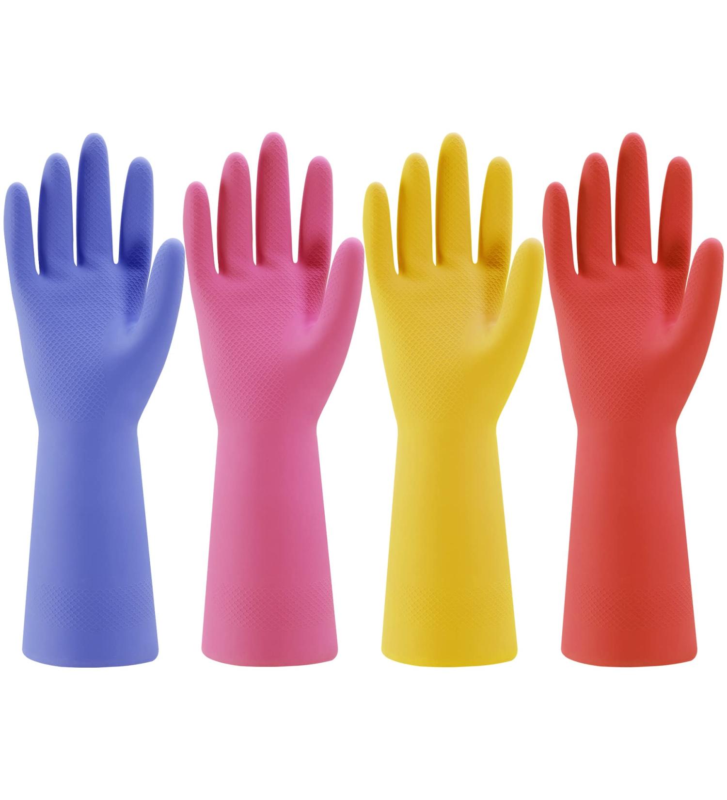 Buy Colorful Rubber Kitchen Dishwashing Gloves - 4 Pairs Reusable & Non-Slip for Dishes & Cleaning - Flexible Medium Size (Blue Pink Yellow Orange - Buy Online on GoSupps.com