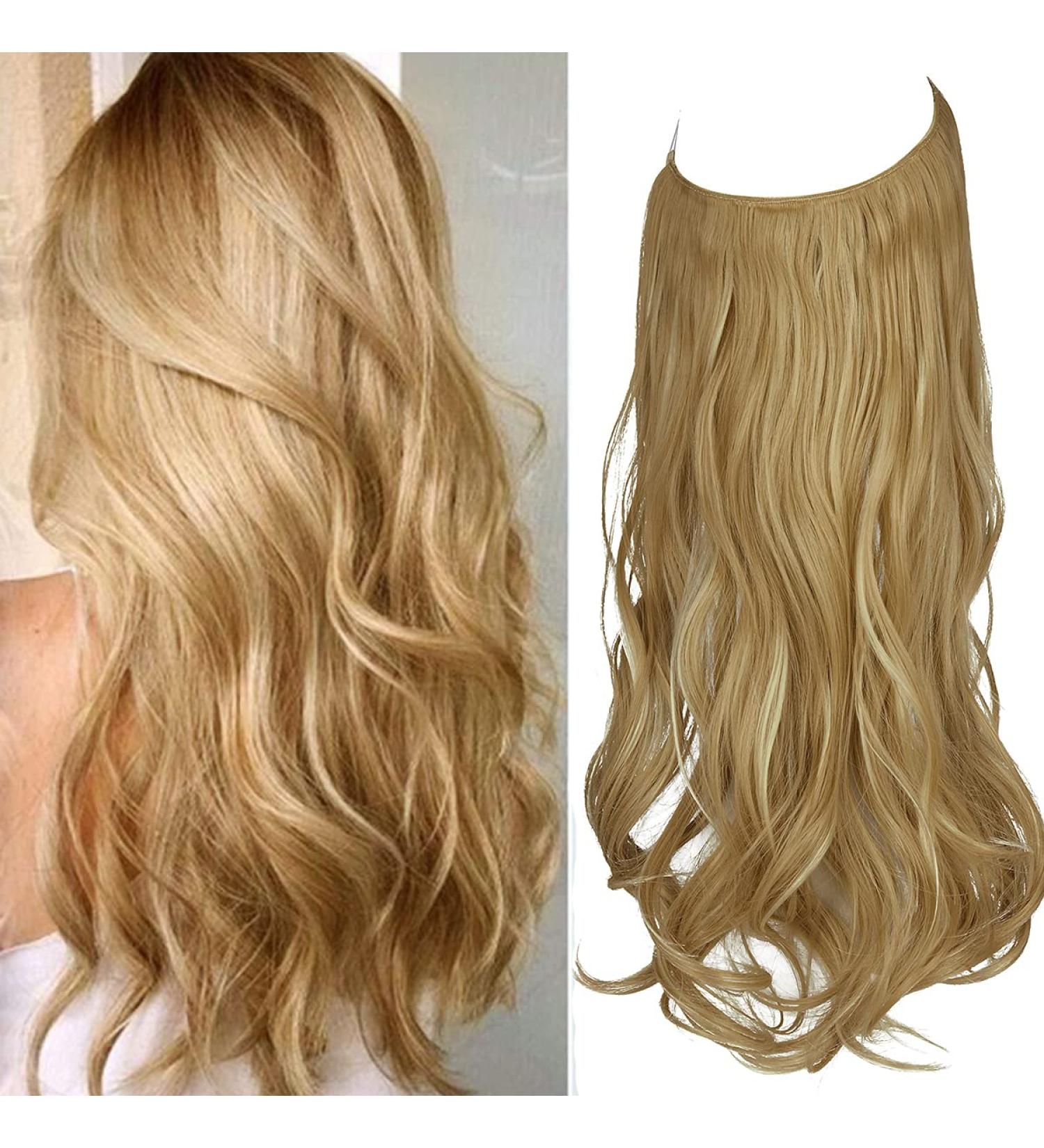 ZAIQUN Hair Extensions Invisible Secret Wire Hair Extensions One Piece Straight Curly Wavy Hair Extension Synthetic Hairpieces for Women 18/20/22 inch 20 Inch--Curly Dirty Blonde--20'' - Buy Online on GoSupps.com