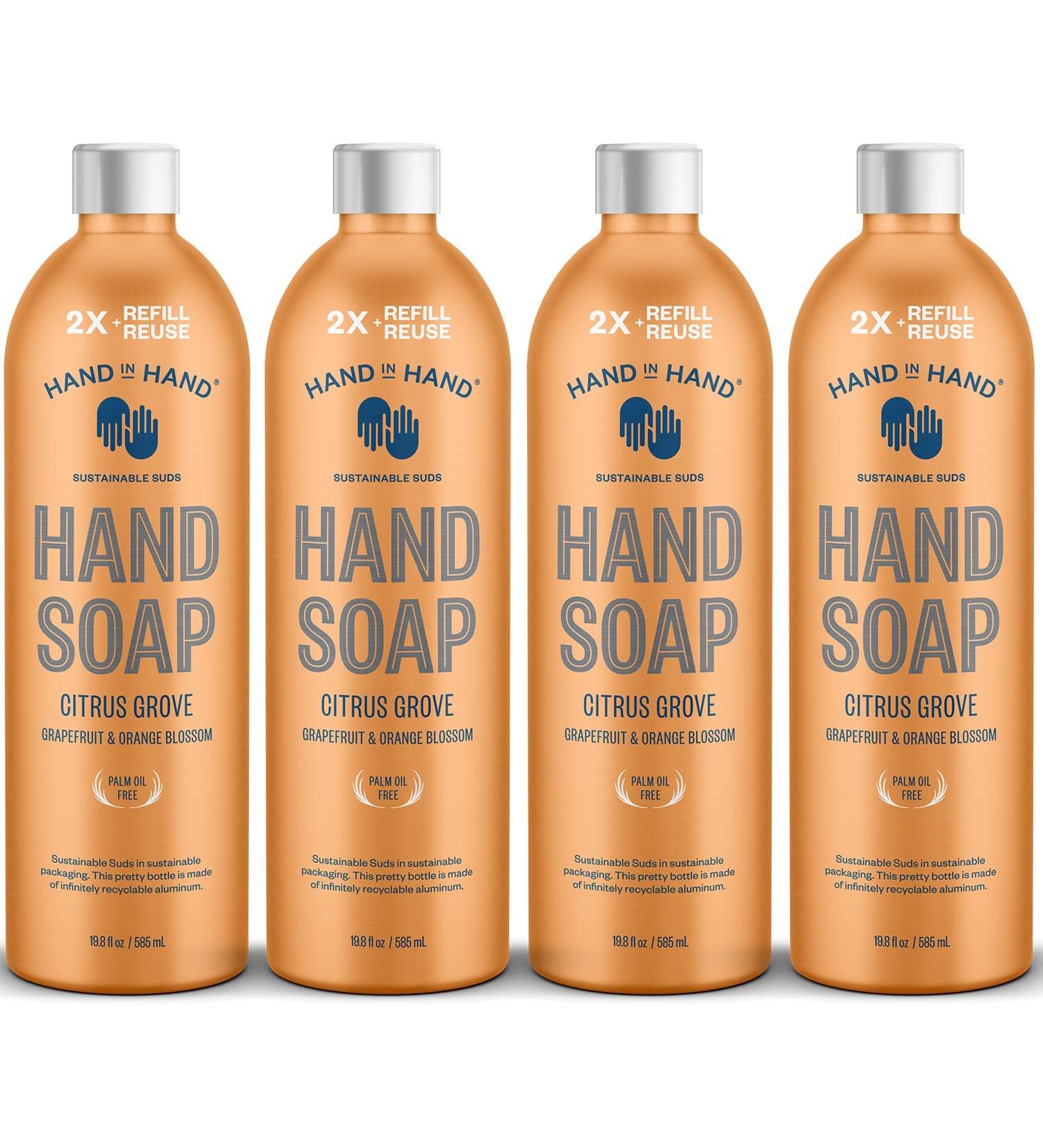 Hand in Hand Citrus Grove Nourishing Liquid Hand Soap Refill 19.8 Fl Oz - Grapefruit & Orange Blossom Scent - 4 Pack - Buy Online on GoSupps.com