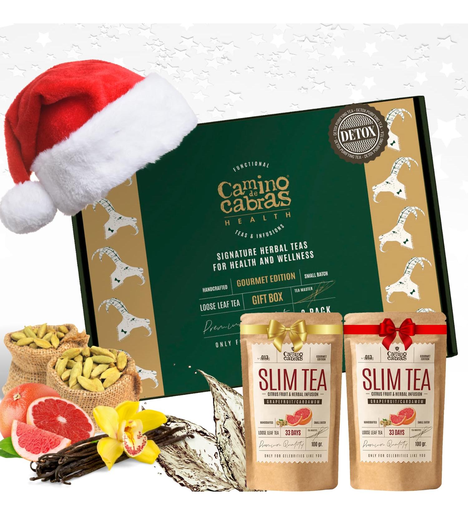  CAMINO DE CABRAS Slim Tea Grapefruit Gift Set Detox Cure Drainer Flat Stomach Digestion Energy Infusion Green Tea Dandelion Guarana Matcha Ginger Nettle Cardamom Bulk Herbal Tea Pack 2 x 100g - Buy Online on GoSupps.com