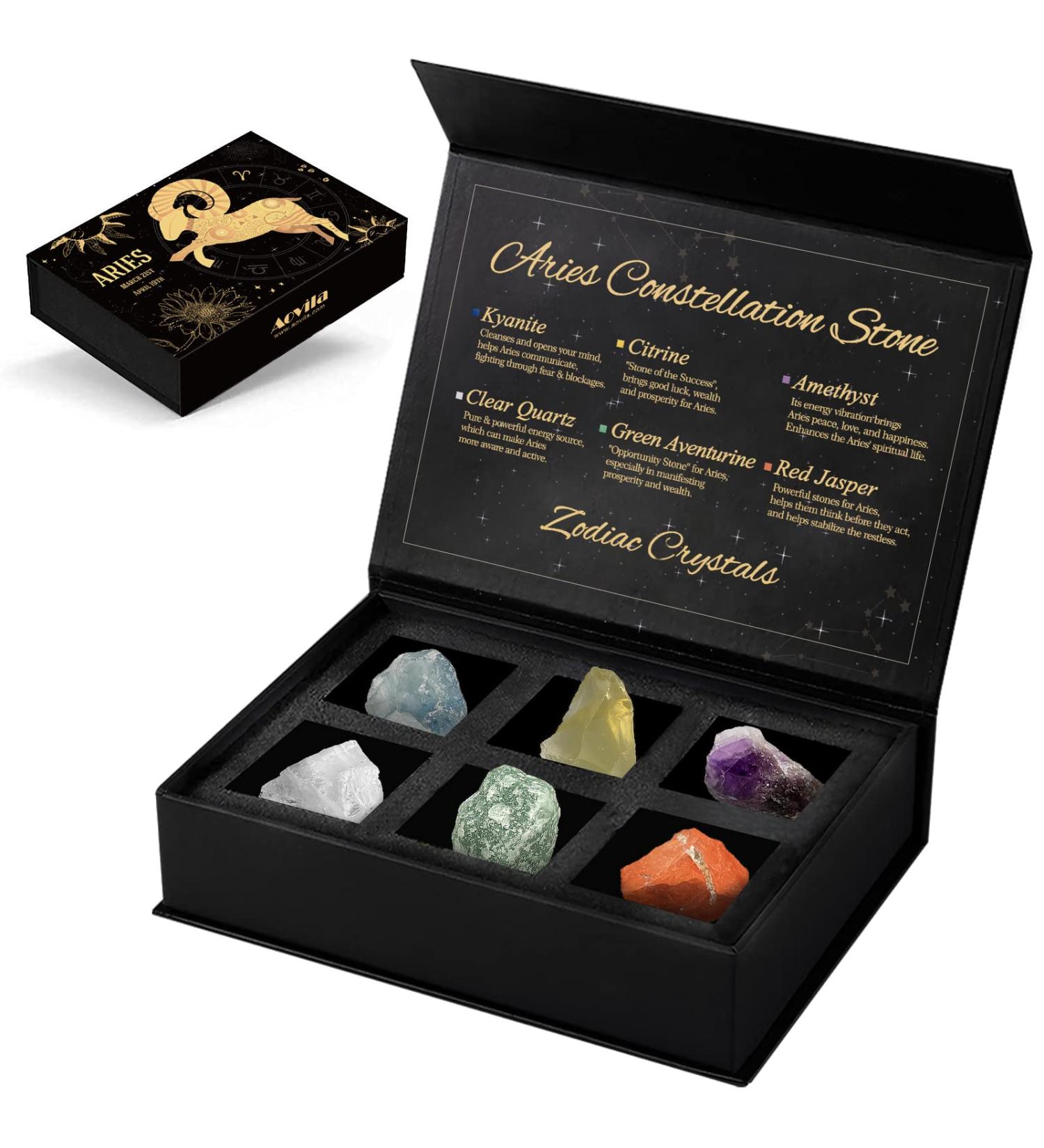 Aries Zodiac Birthstone Crystals Gift Set in Horoscope Box - Healing Stones for Aries Astrology Sign - Buy Online on GoSupps.com