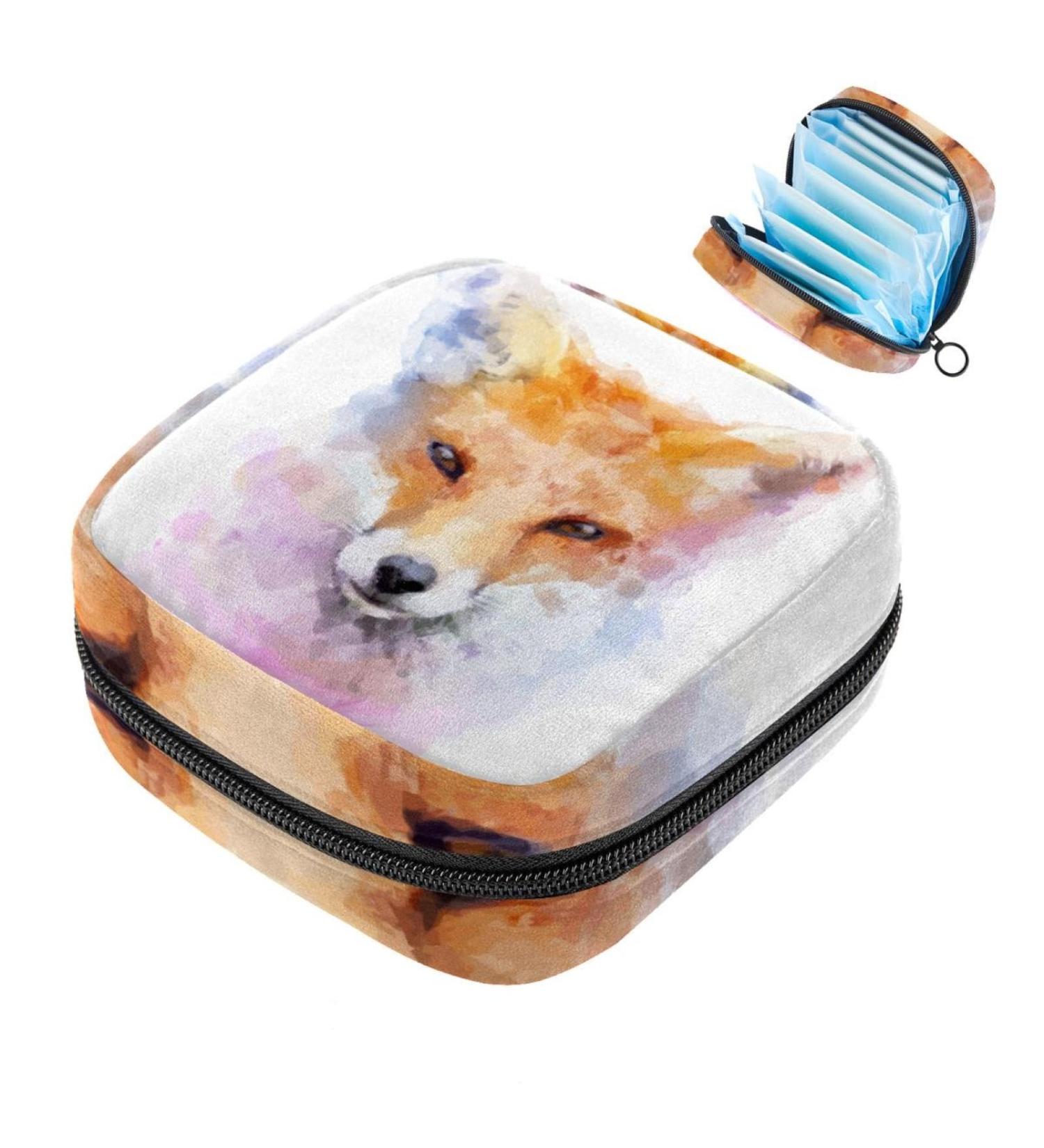 Javenproeqt Portable Women's Binding Bags | Menstrual Cup Pocket & Pads for Teens | Colorful Watercolor Hipster Fox Design - Buy Online on GoSupps.com