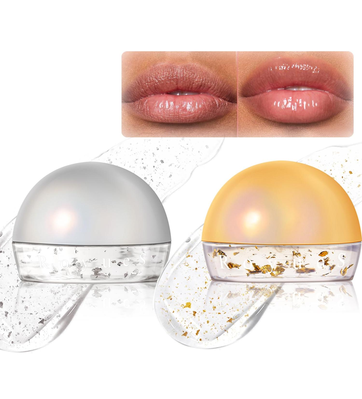 Lip Sleeping Mask balm Lip Mask Set Reduce Lip Lines&Wrinkle Moisturising Lip Balm Gift Set Skincare Day Night Repair Clearing Dead Skin Long Lasting Nourishing Gold & Silver - Buy Online on GoSupps.com