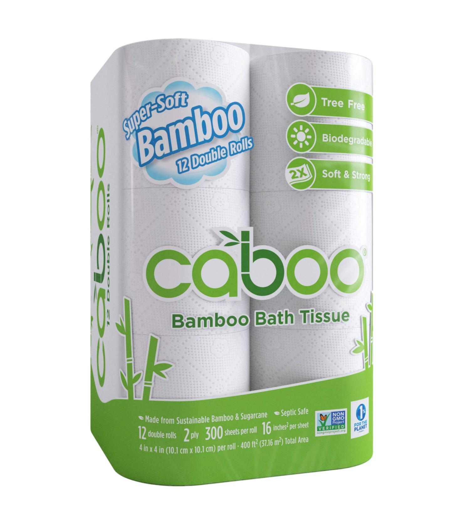Caboo Bamboo Toilet Paper - Eco-Friendly, Septic Safe, 2-Ply, 300 SheetsRoll, 12 Count - Buy Online on GoSupps.com