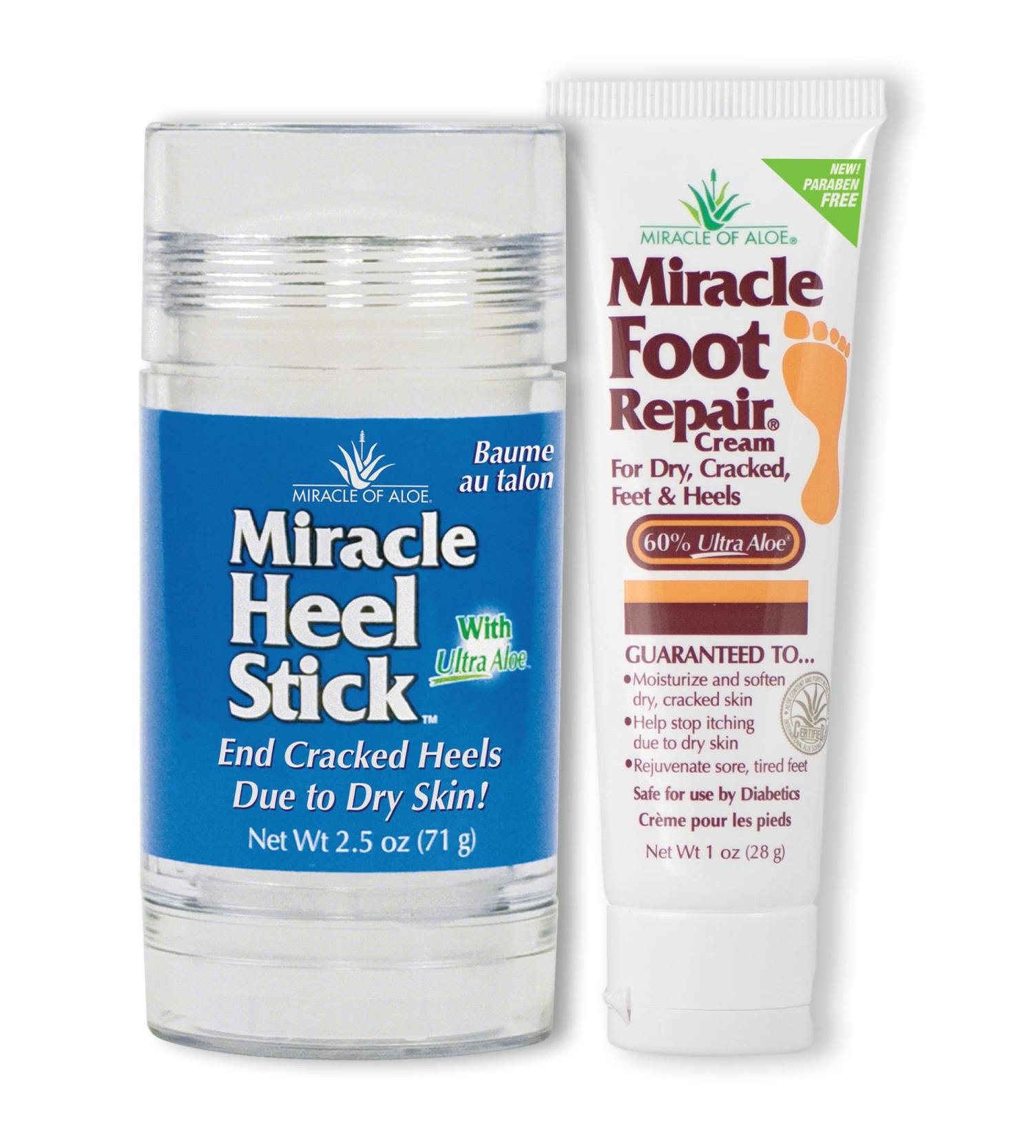 Miracle Heel Stick 2.5 oz & Foot Repair 1 oz | Pure UltraAloe Gel | Promotes Healthy Feet & Heels - Buy Online on GoSupps.com