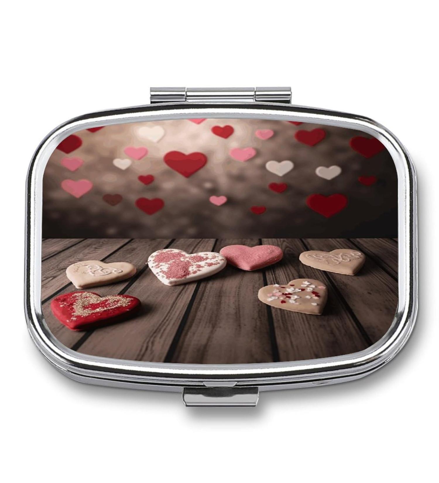 Valentine's Day Pill Box - Decorative 2 Compartment Portable Pill Organizer | Metal Medicine Case for Pocket & Purse - Buy Online on GoSupps.com