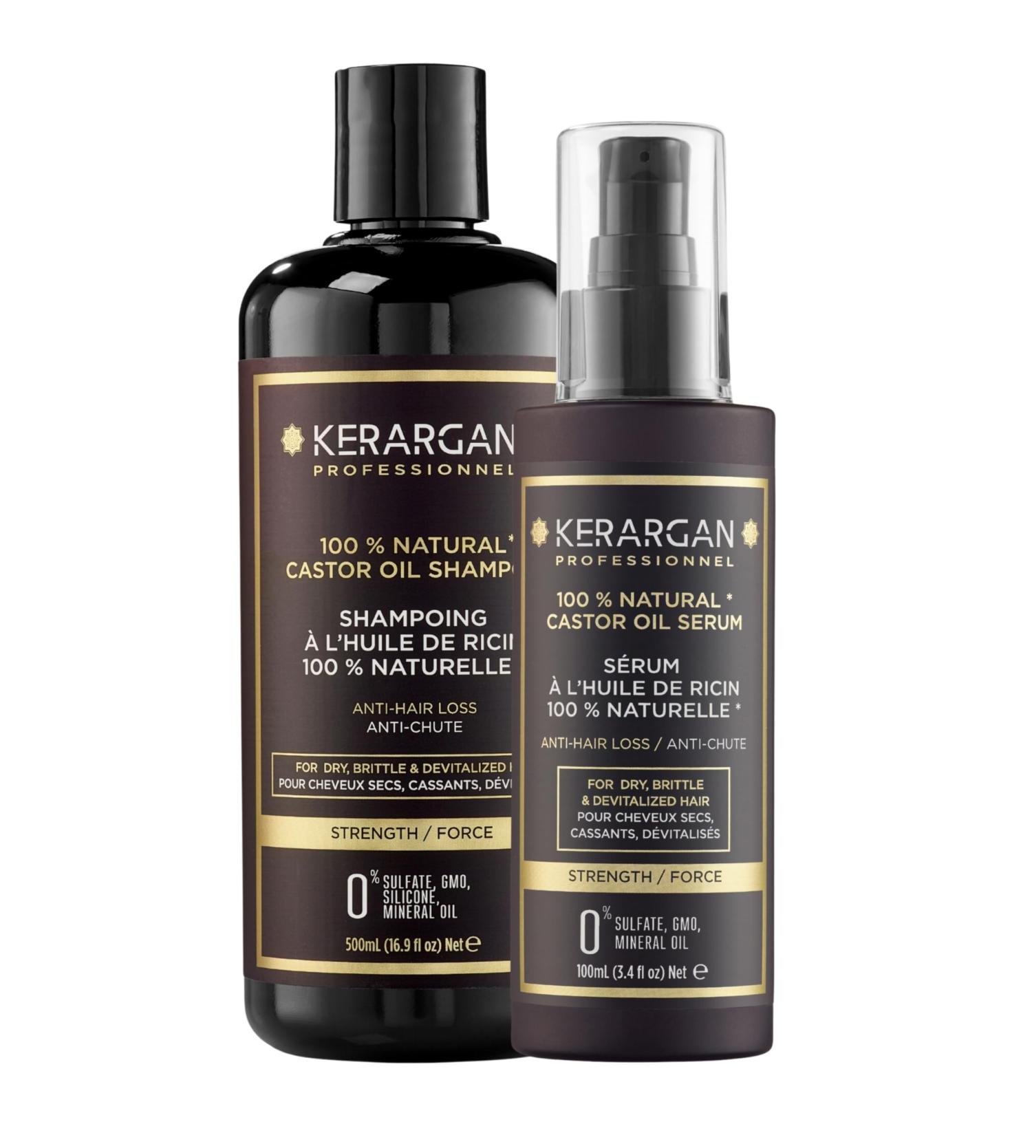 Kerargan - Anti-Hair Loss Duo Shampoo and Serum with Castor Oil for Dry Brittle and Devitalized Hair - Strengthens and Promotes Growth - Sulfate Paraben and Silicone Free - 500ml + 100ml - Buy Online on GoSupps.com