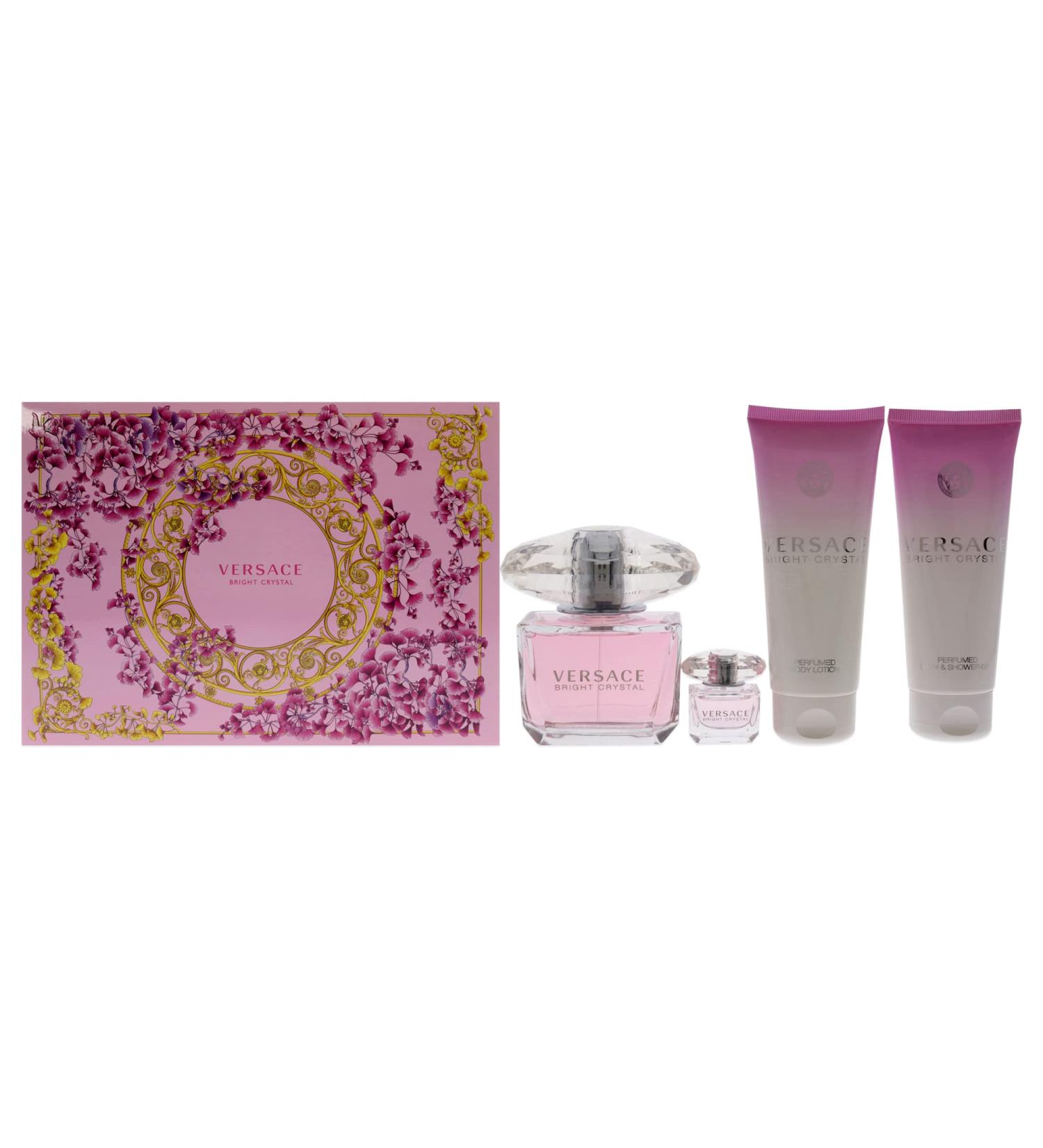 Versace Versace Bright Crystal 3oz EDT Spray 3.4oz Perfumed Body Lotion 3.4oz Perfumed Bath and Shower Gel 5ml EDT Splash Mini Women 4 Pc Gift Set Packaging May Vary - Buy Online on GoSupps.com