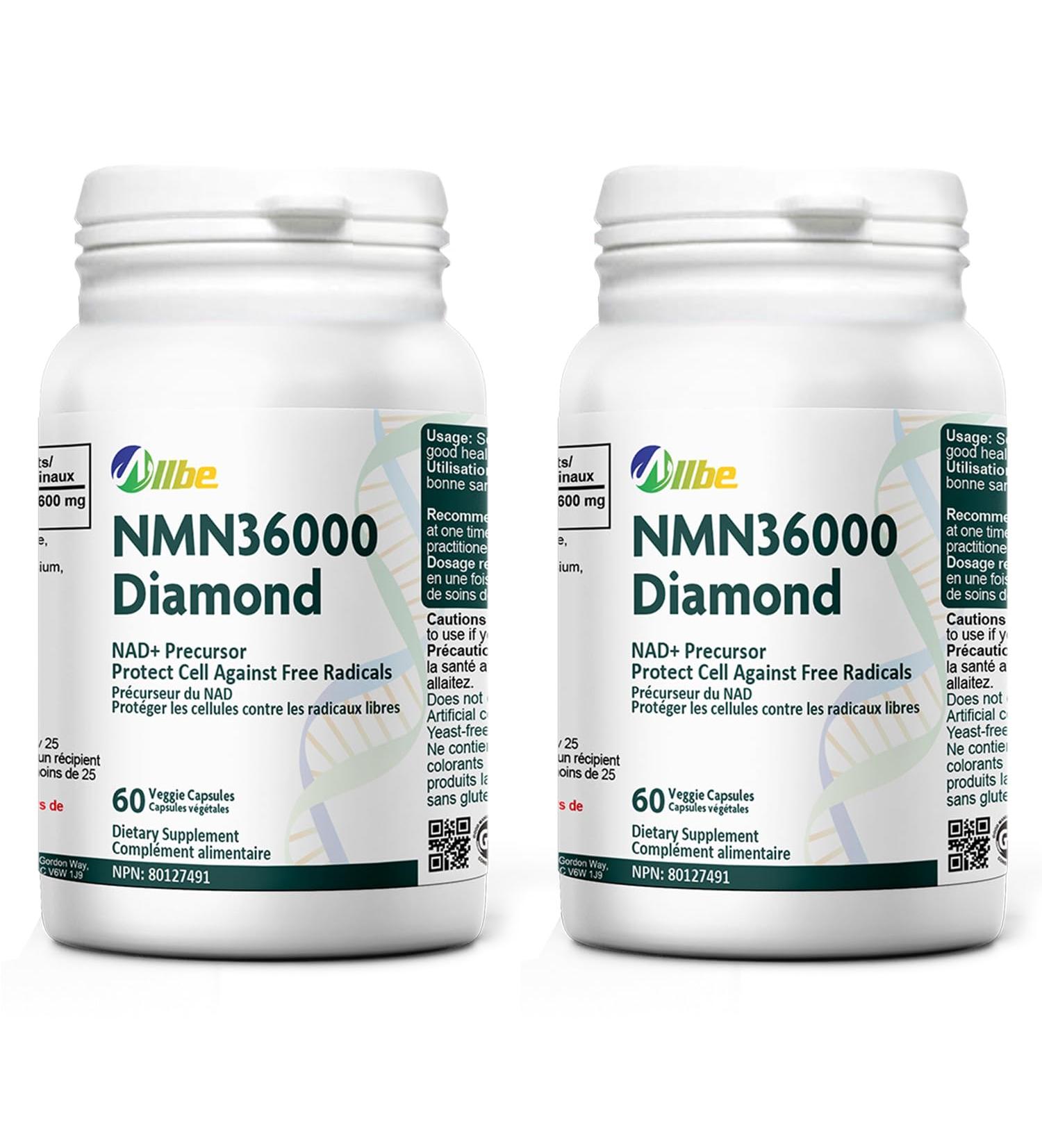ALLBE NMN Capsules 600mg - Highest Potency Available - Premium Supplement - Cellular Health - Boost NAD+ Supports Longevity - 100% Pure NMN Supplement Canada - Fast Absorption - 2 x 60ct 60 count (Pack of 2) Nmn 36000 (600mg) - Buy Online on GoSupps.com