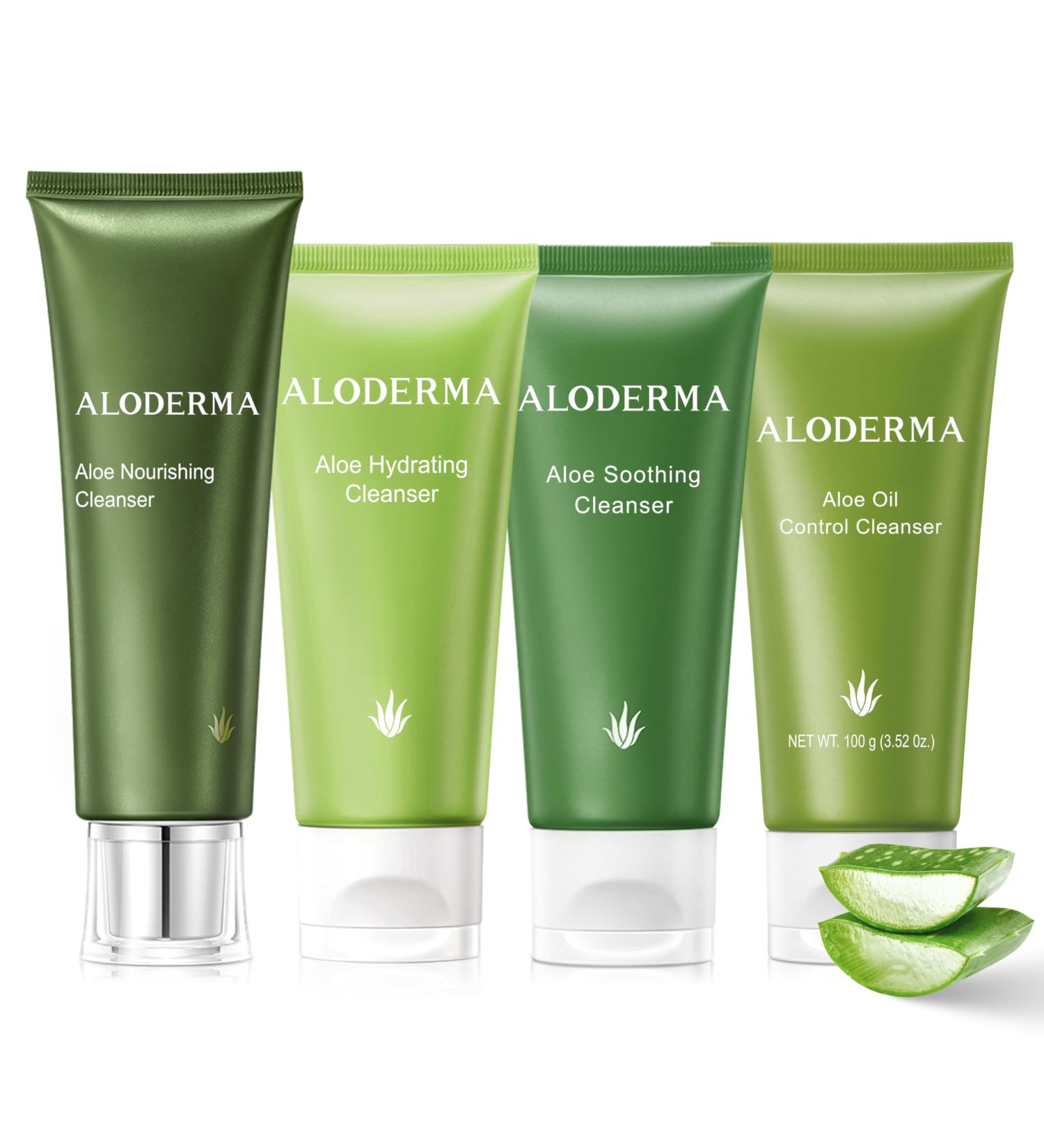 Aloderma Aloe Cleanser Set, 4 Pieces - Hydrating, Nourishing, Soothing, Oil Control Cleansers - Face Wash Set - Buy Online on GoSupps.com