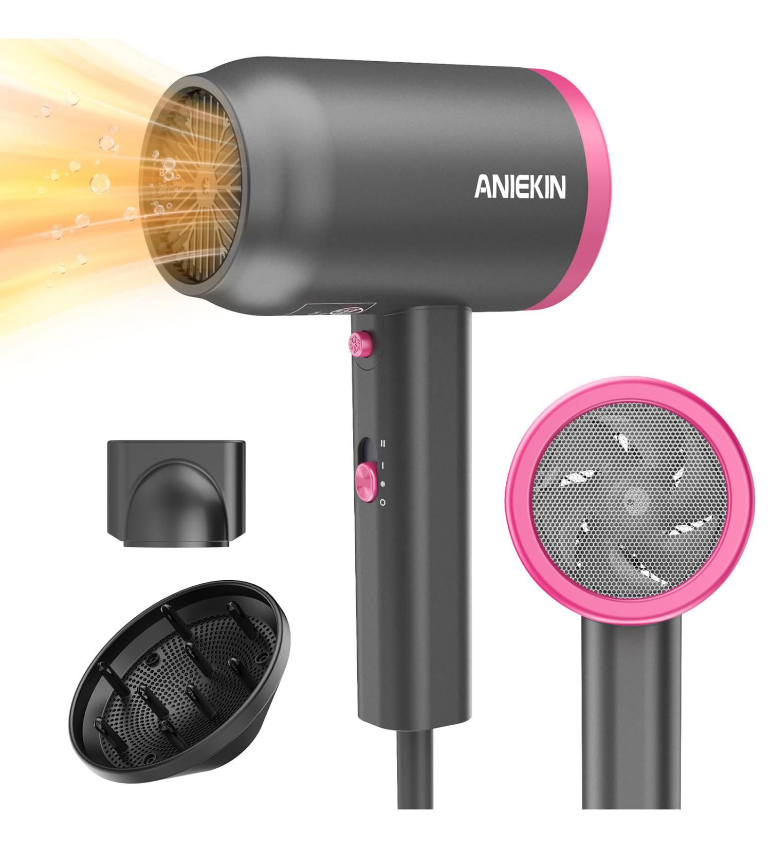 ANIEKIN Portable Ionic Hair Dryer - 1875W Lightweight Blow Dryer with Diffuser & Nozzle for Fast Drying Ideal for Curly Hair - Compact Travel Hairdryer in Light Grey - Buy Online on GoSupps.com