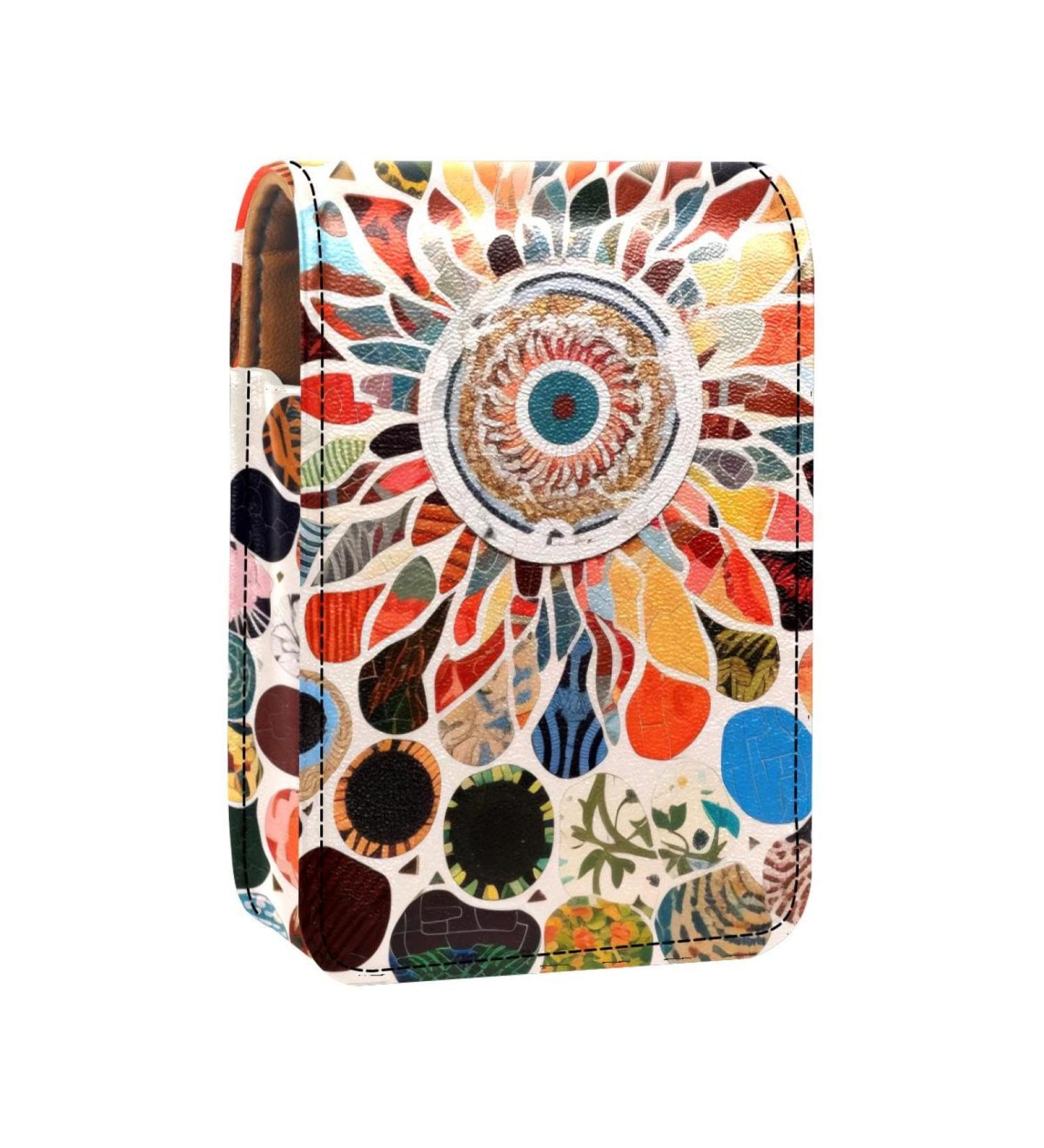 Travel Lipstick Organizer Case - Portable Makeup Bag with Mirror | Abstract Mandala Flowers Design - Buy Online on GoSupps.com
