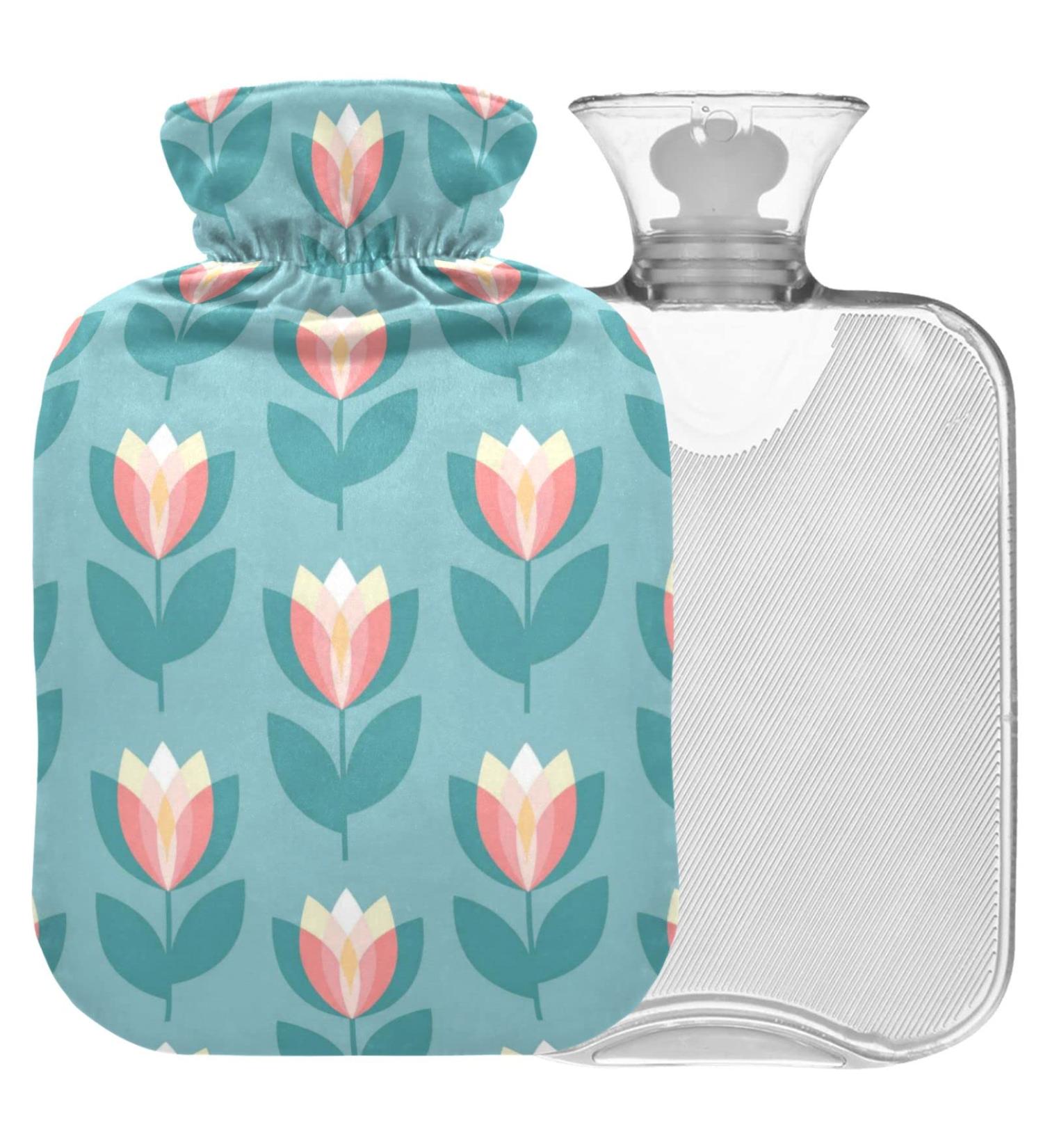 NAANLE 2L Hot Water Bottle with Tulip Flowers Cover - Perfect for Pain Relief Hand & Foot Warmer Neck & Back Therapy | Transparent Heat Bottle - Buy Online on GoSupps.com