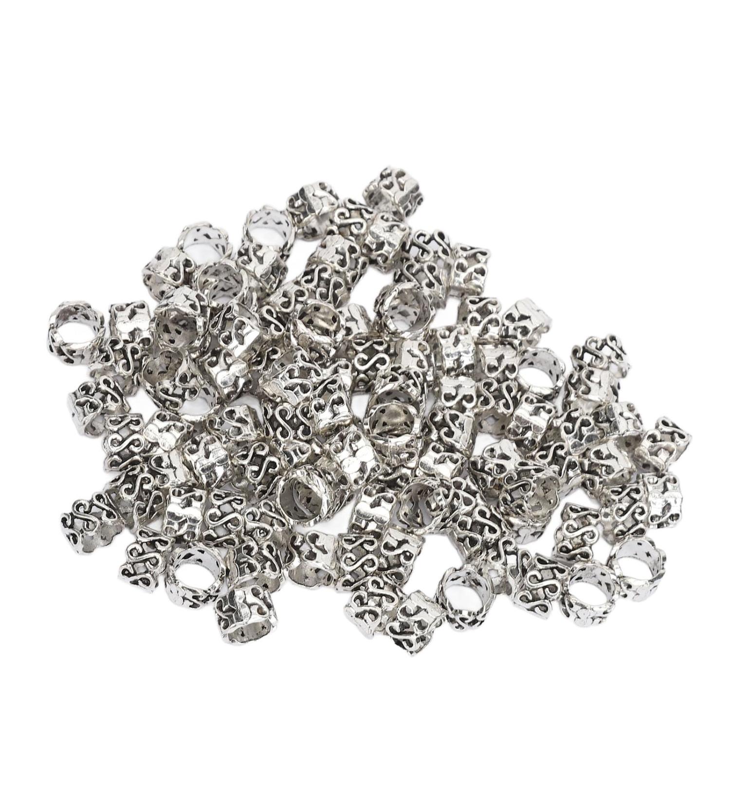100PCS Ancient Silver Metal Beard Beads - Unique S Shape Dreadlock Decorations for Hair Braiding & DIY Jewelry - Buy Online on GoSupps.com