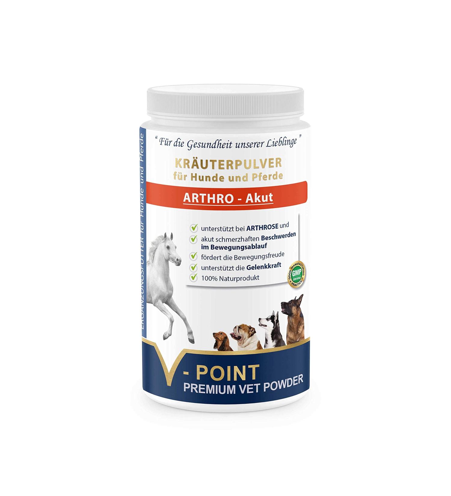V-Point Arthro Acute Herbal Powder for Joint Pain Relief in Dogs & Horses - Premium 500g with Devil Claw Ginger & Rose Hip - Buy Online on GoSupps.com