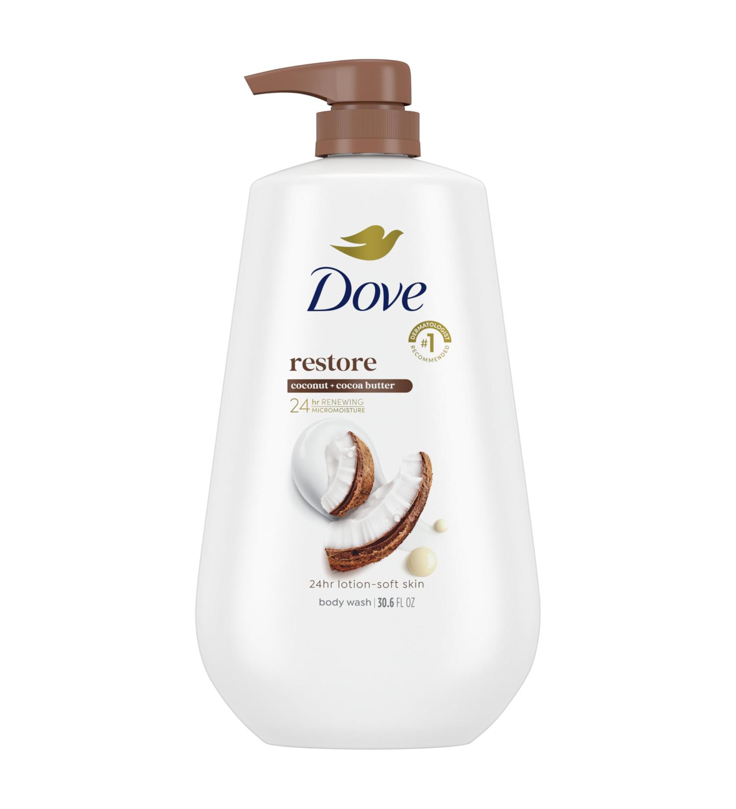 Dove Body Wash with Pump Restore Coconut & Cocoa Butter for 24hr Lotion-Soft Skin Moisturizing Skin Cleanser with No Sulfates No Parabens 30.6 Oz - Buy Online on GoSupps.com