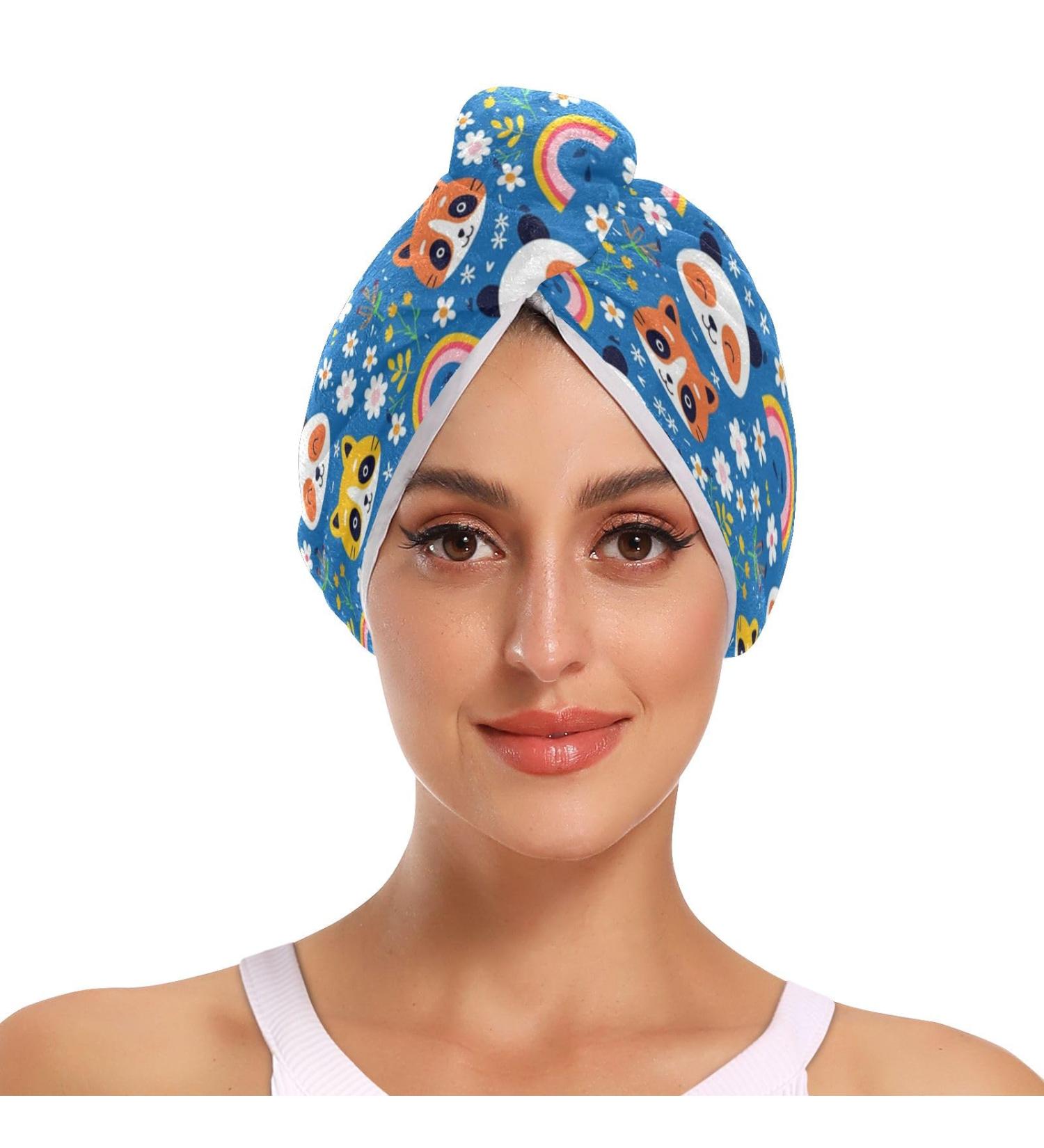 Rainbow Colored Panda Hair Towel 2 Pack | Super Absorbent Quick Dry Hair Turbans for Women & Girls - Perfect Hair Drying Solution - Buy Online on GoSupps.com