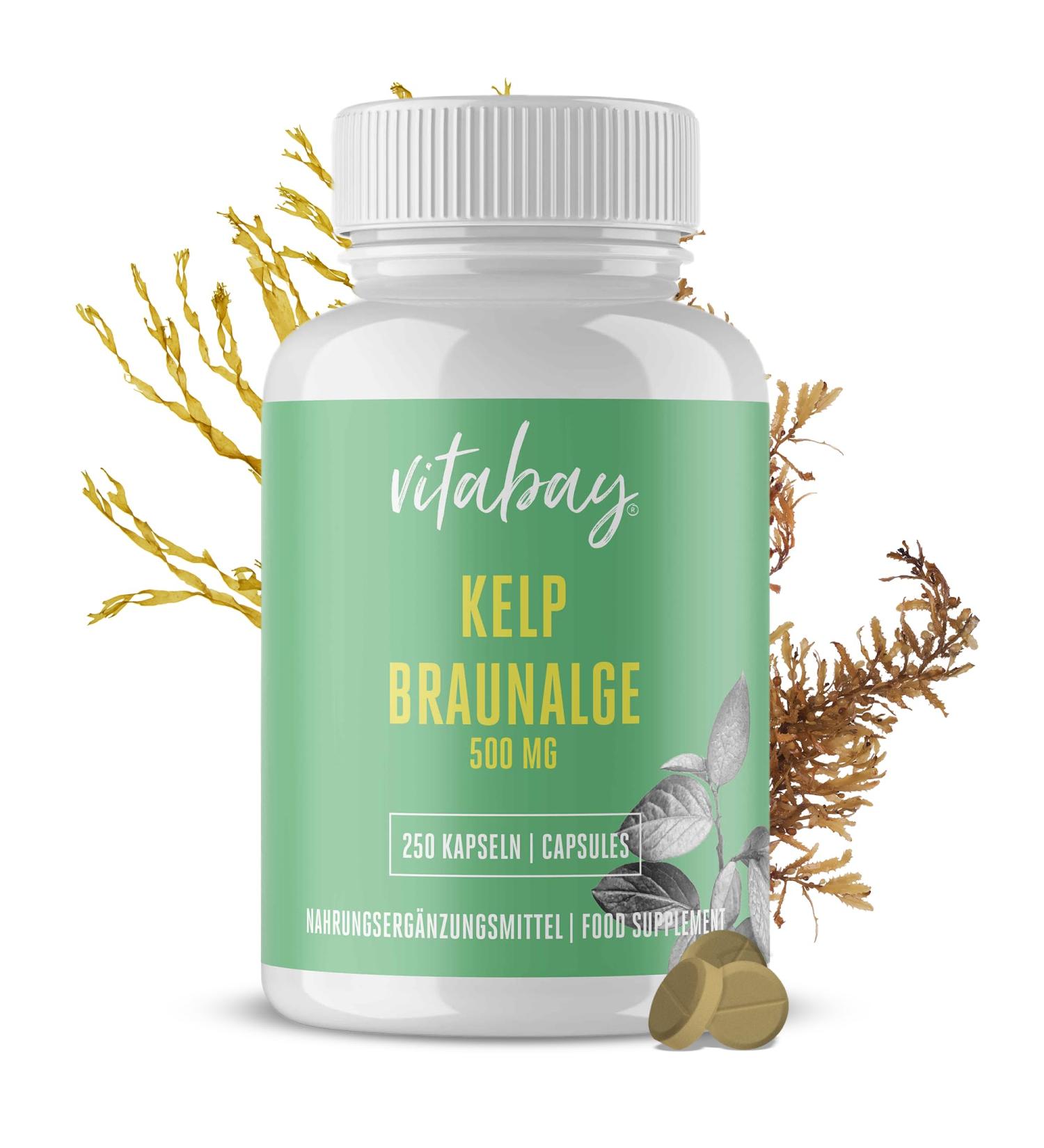 VITABAY KELP 500 mg - 250 Capsules | Bioavailable Brown Algae | Natural Iodine Source | Essential Trace Element | Made in Germany - Buy Online on GoSupps.com