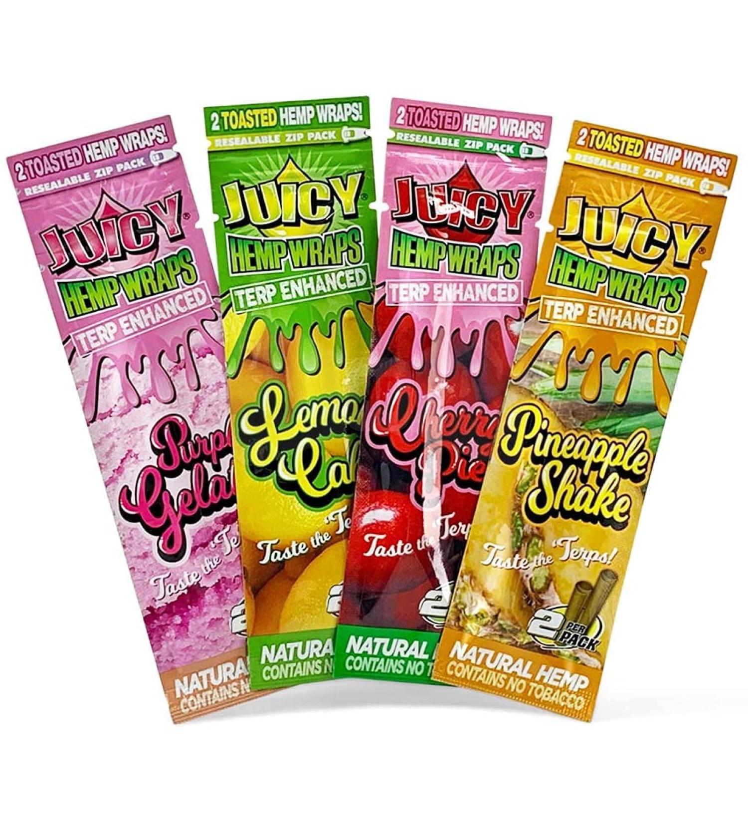 Juicy Jays Terp Enhanced Hemp Wraps Variety Pack Bundle of Mixed Flavours (4 Packs of 2 - 8 Wraps Total) - Made From Natural Toasted Hemp Non Tobacco Comes With A Limited Edition Ovrflo Distribution Tube. - Buy Online on GoSupps.com