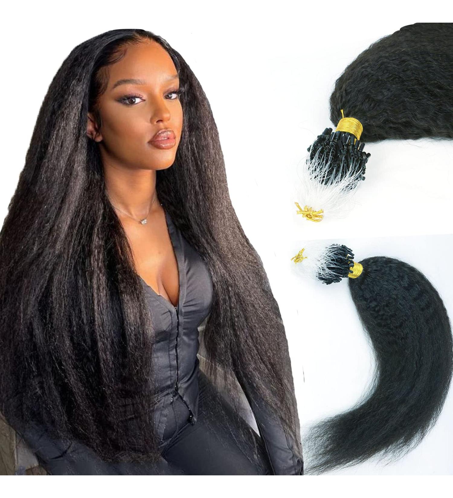 Kinky Straight Microlink Hair Extensions - 10inch Remy Human Hair, 60g Per Pack, Natural Color - Microbead Hair Extensions - Buy Online on GoSupps.com