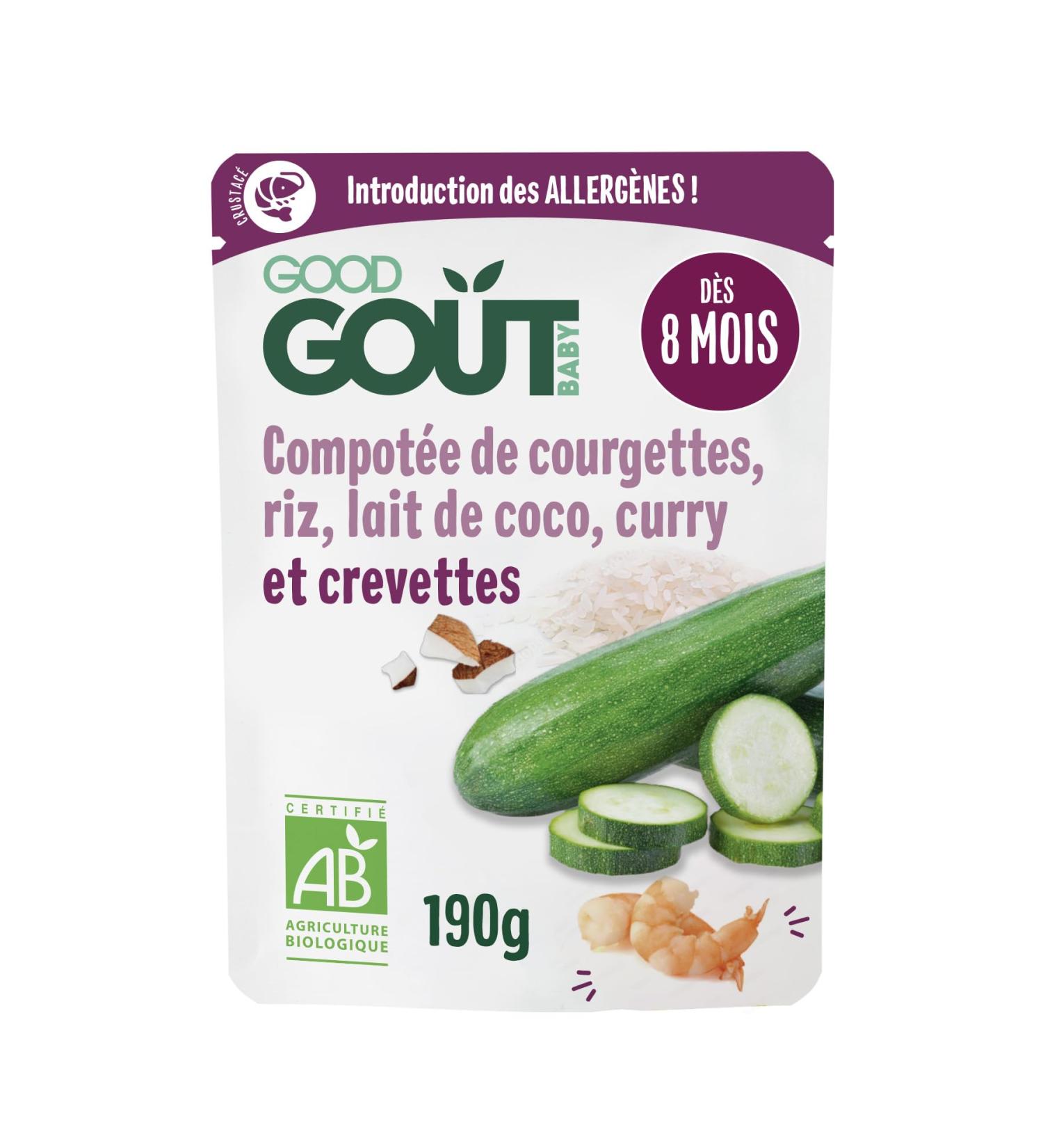 GOOD GOUT - Compote of zucchini rice coconut milk curry and shrimp - Baby cooked dish - Introduction of allergens - From 8 - Buy Online on GoSupps.com