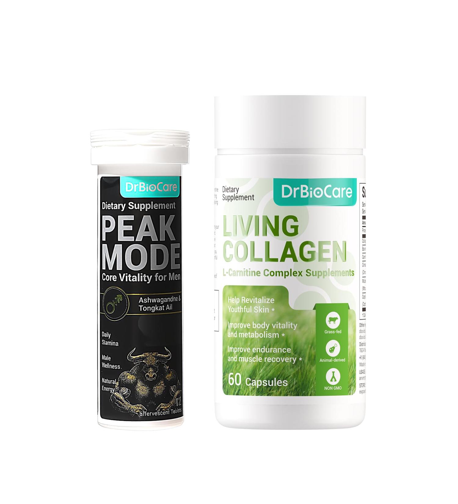DrBioCare Peak Mode Effervescent Tablets and Living Collagen L-Carnitine Complex Supplement - Buy Online on GoSupps.com