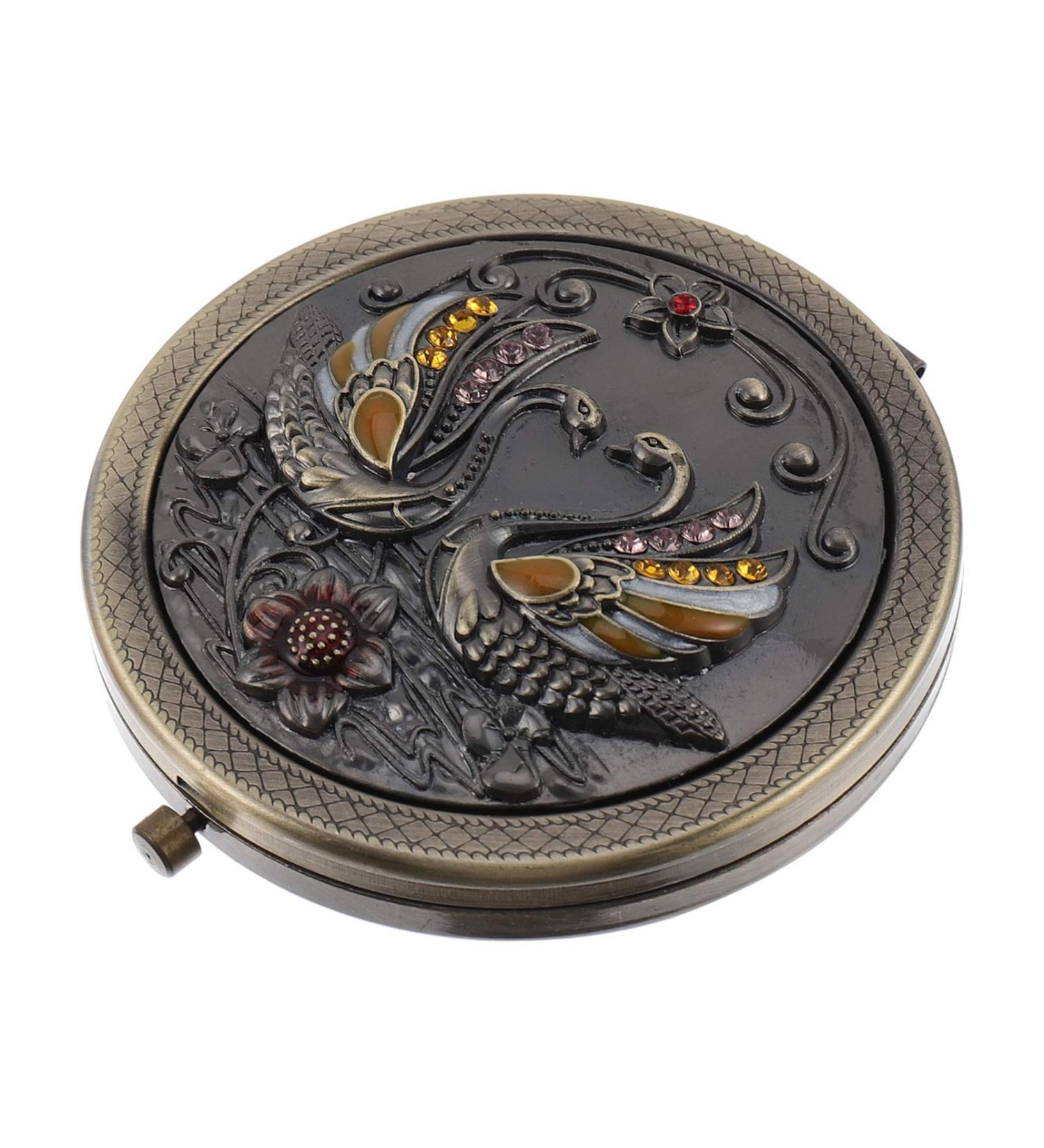 Lurrose Vintage Foldable Mini Makeup Mirror - Portable Metal Round Dual Sided Vanity Mirror for Women - Compact Travel Accessory - Buy Online on GoSupps.com